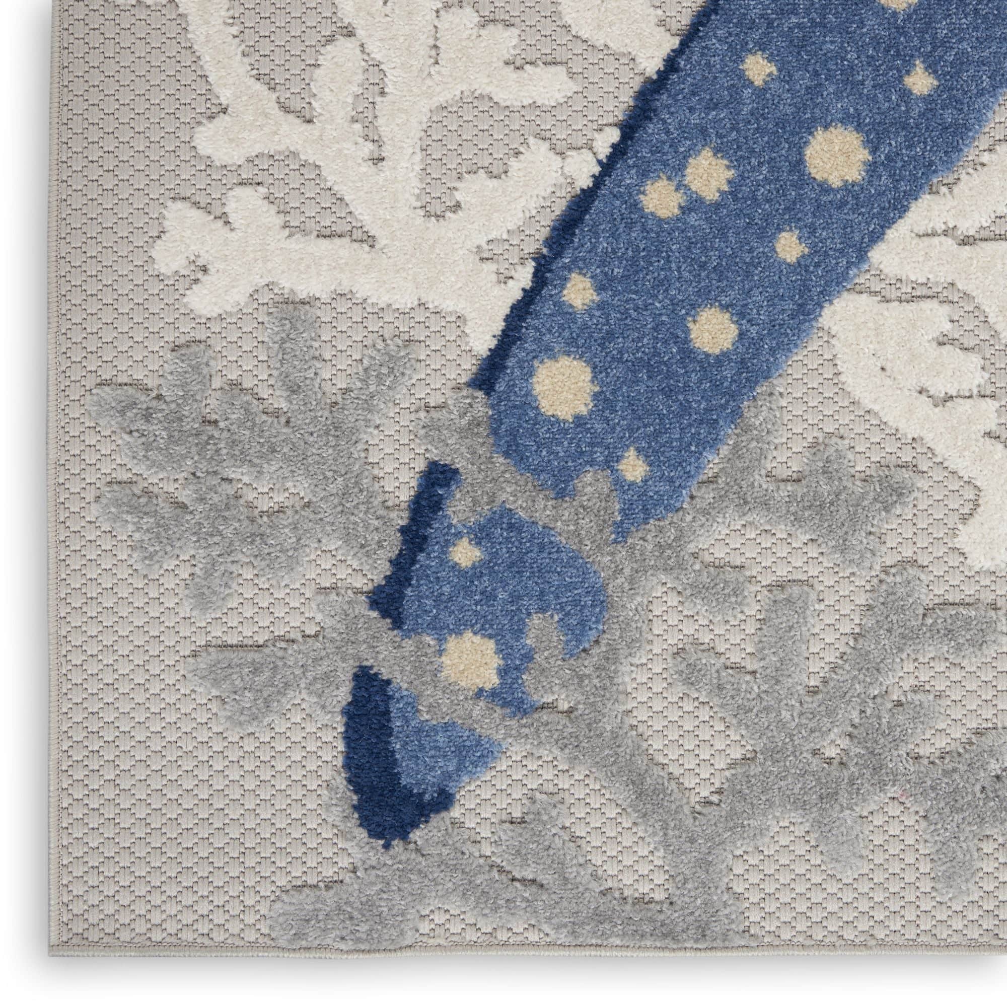 Blue Grey Coastal Indoor Outdoor Polypropylene Area Rug