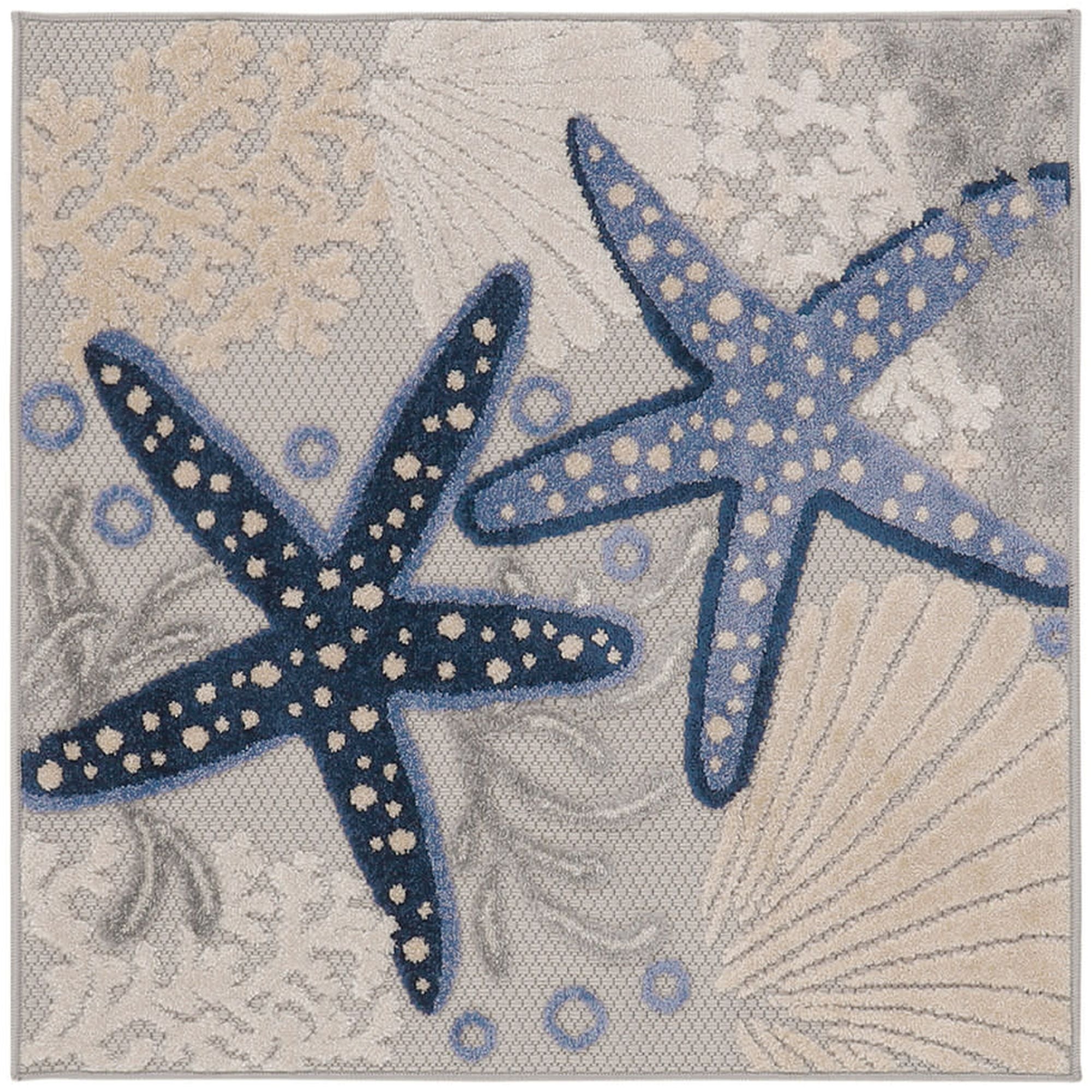 Blue Grey Coastal Indoor Outdoor Polypropylene Area Rug