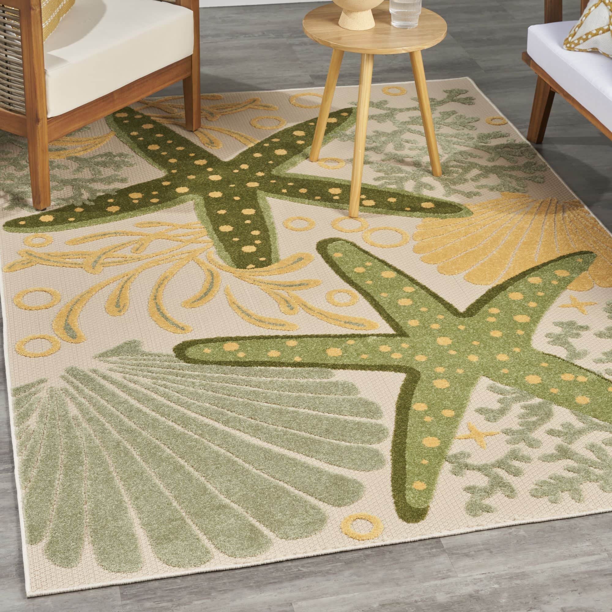 Green Yellow Coastal Indoor Outdoor Polypropylene Area Rug