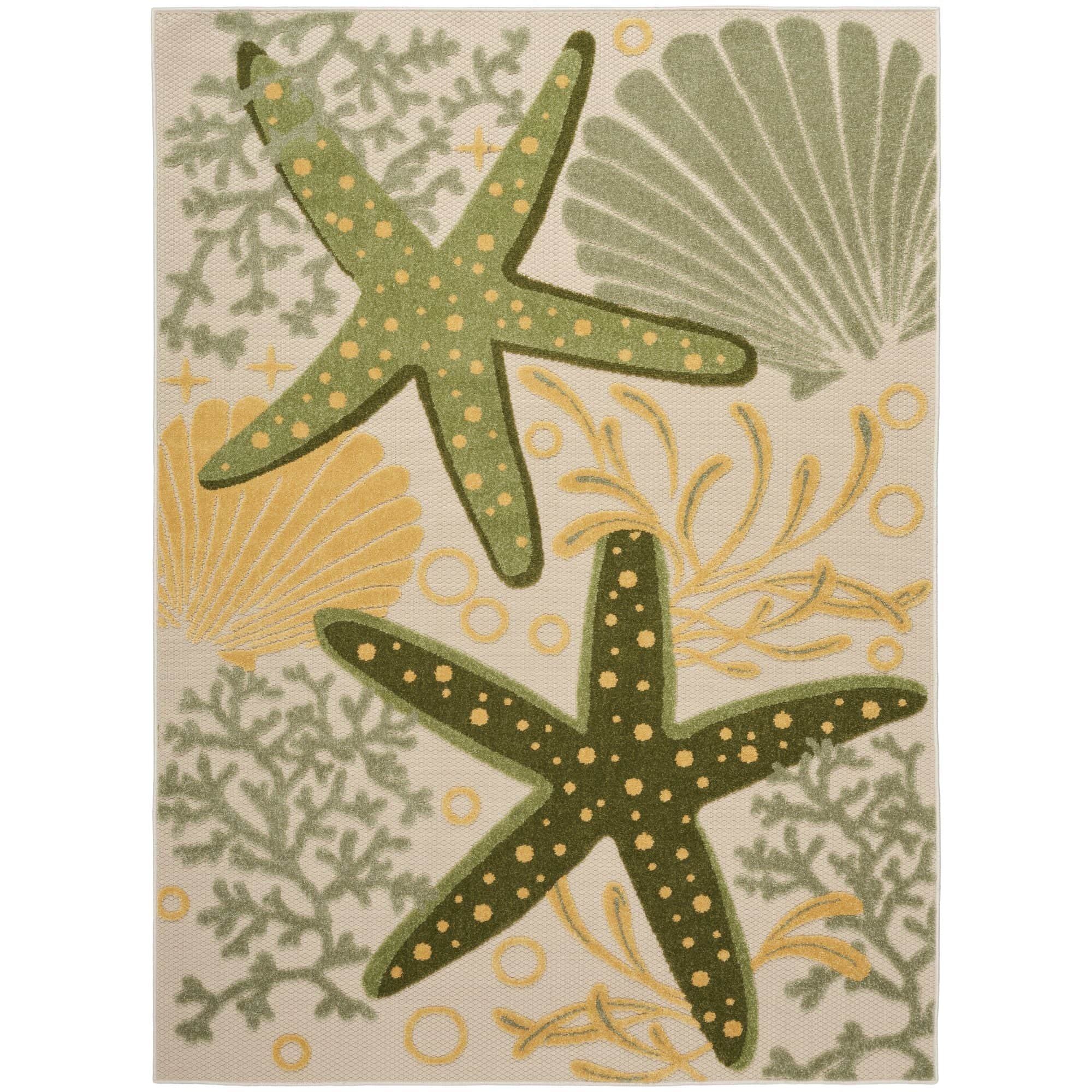 Green Yellow Coastal Indoor Outdoor Polypropylene Area Rug