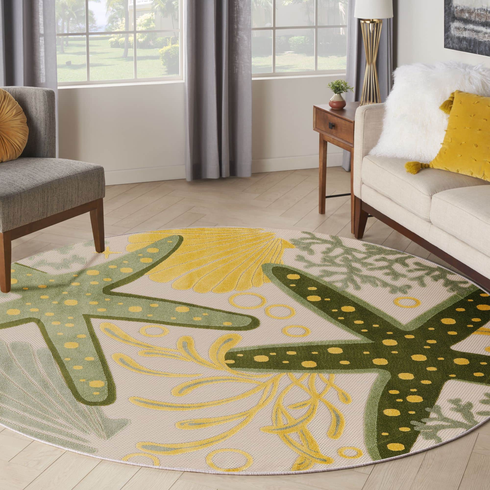 Green Yellow Coastal Indoor Outdoor Polypropylene Area Rug