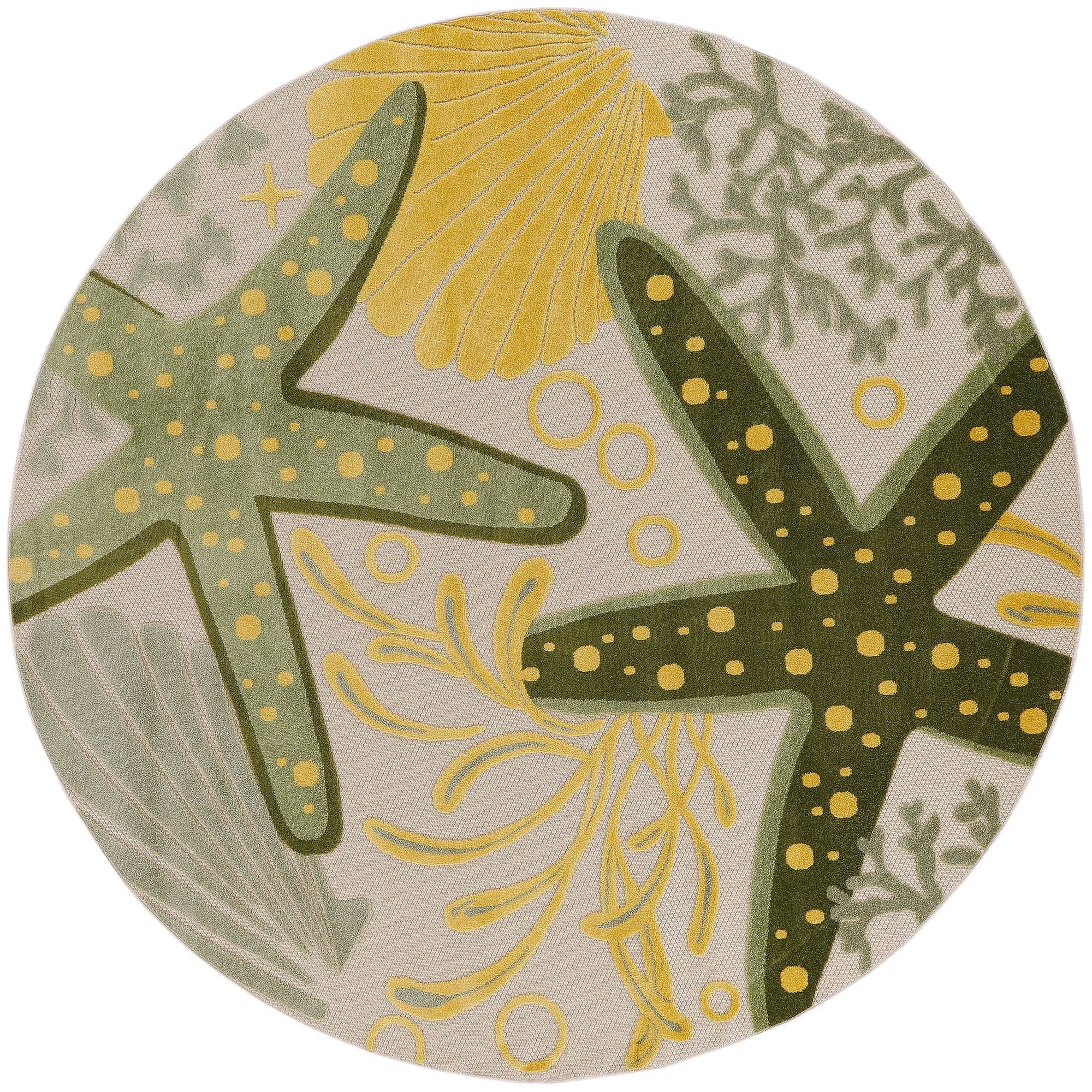 Green Yellow Coastal Indoor Outdoor Polypropylene Area Rug