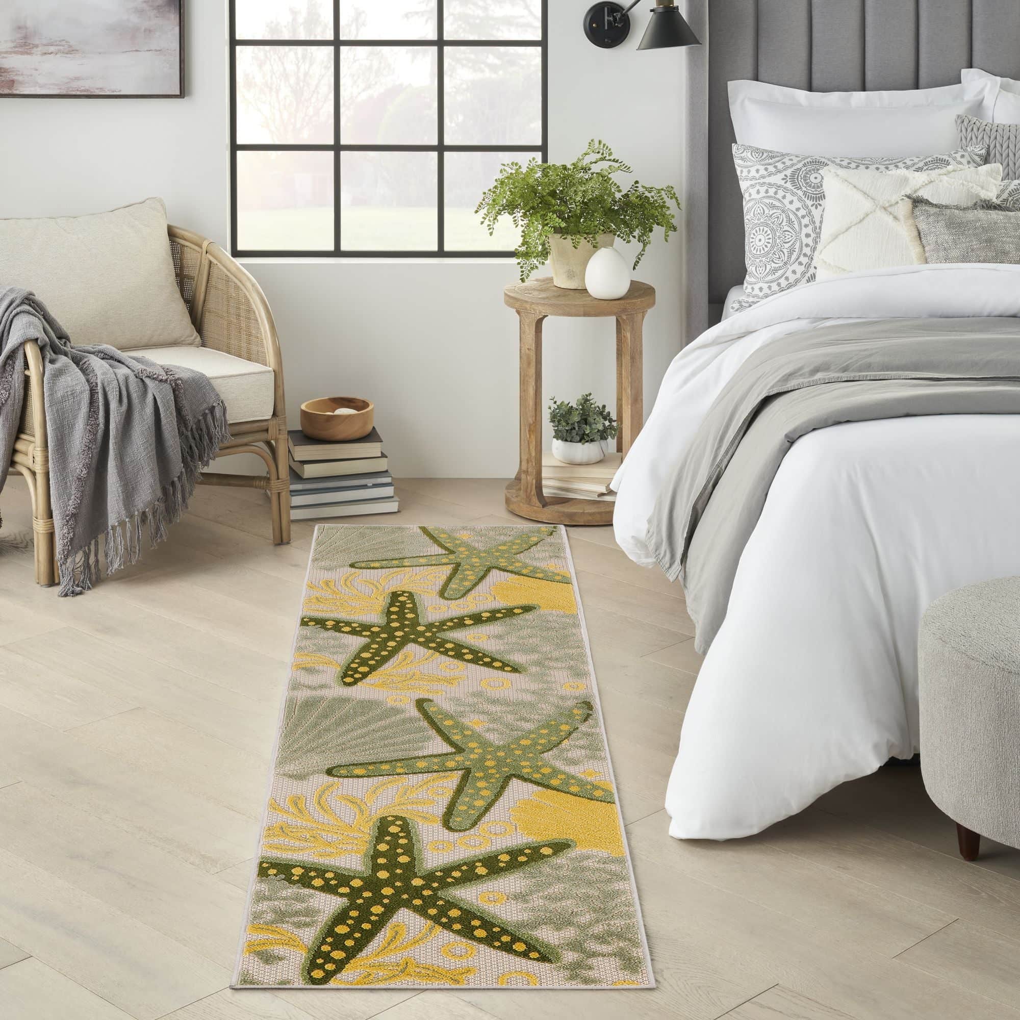 Green Yellow Coastal Indoor Outdoor Polypropylene Area Rug