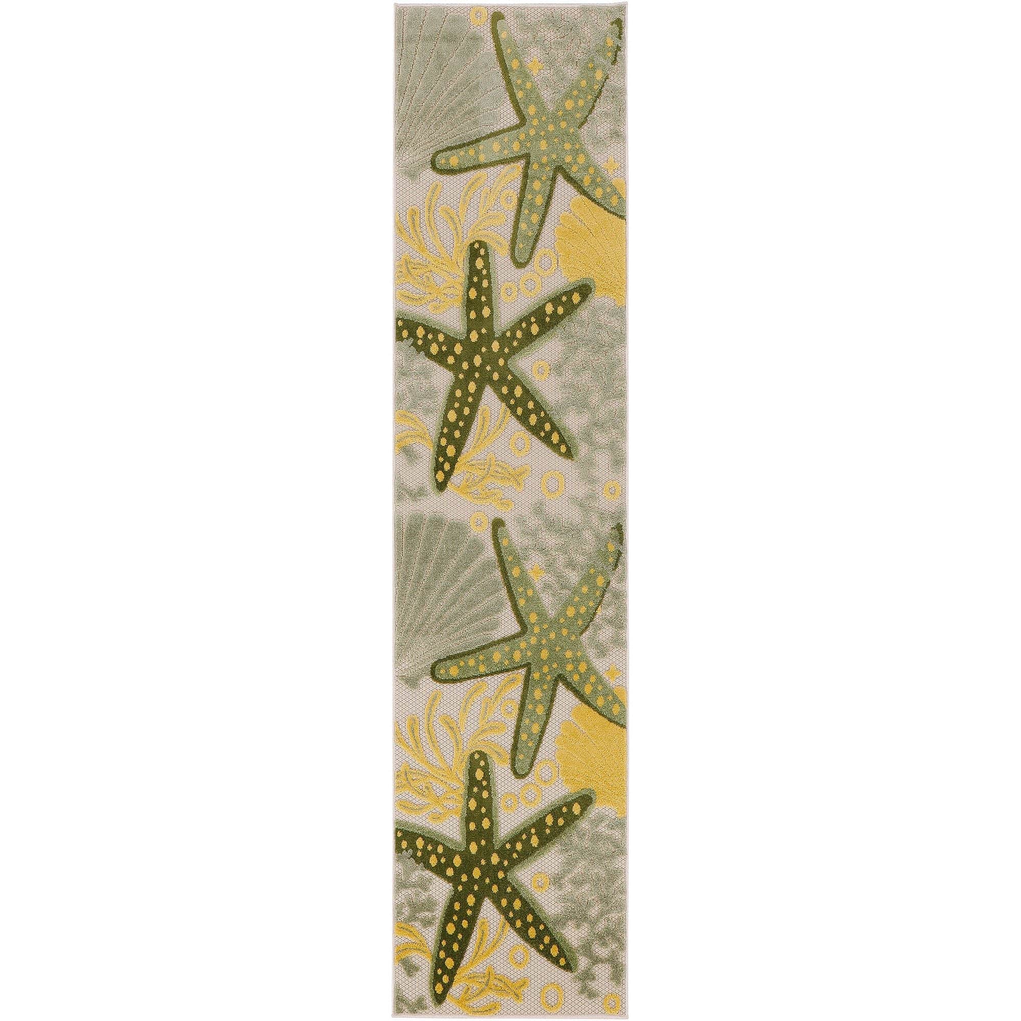 Green Yellow Coastal Indoor Outdoor Polypropylene Area Rug