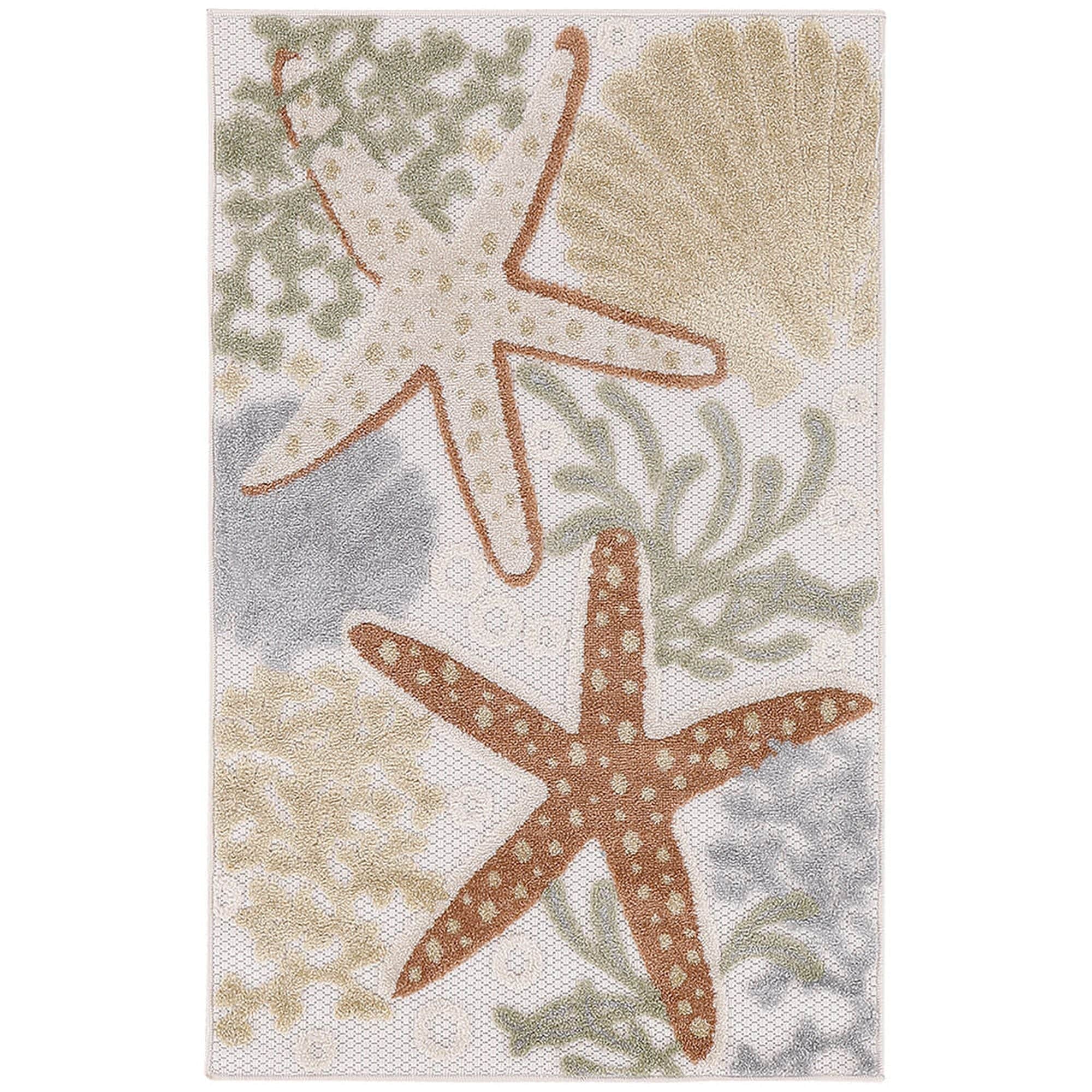 Ivory Multicolor Coastal Indoor Outdoor Polypropylene Area Rug