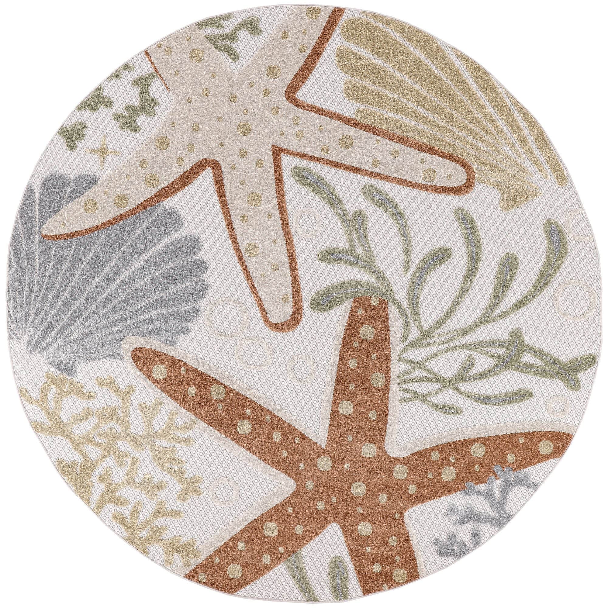 Ivory Multicolor Coastal Indoor Outdoor Polypropylene Area Rug