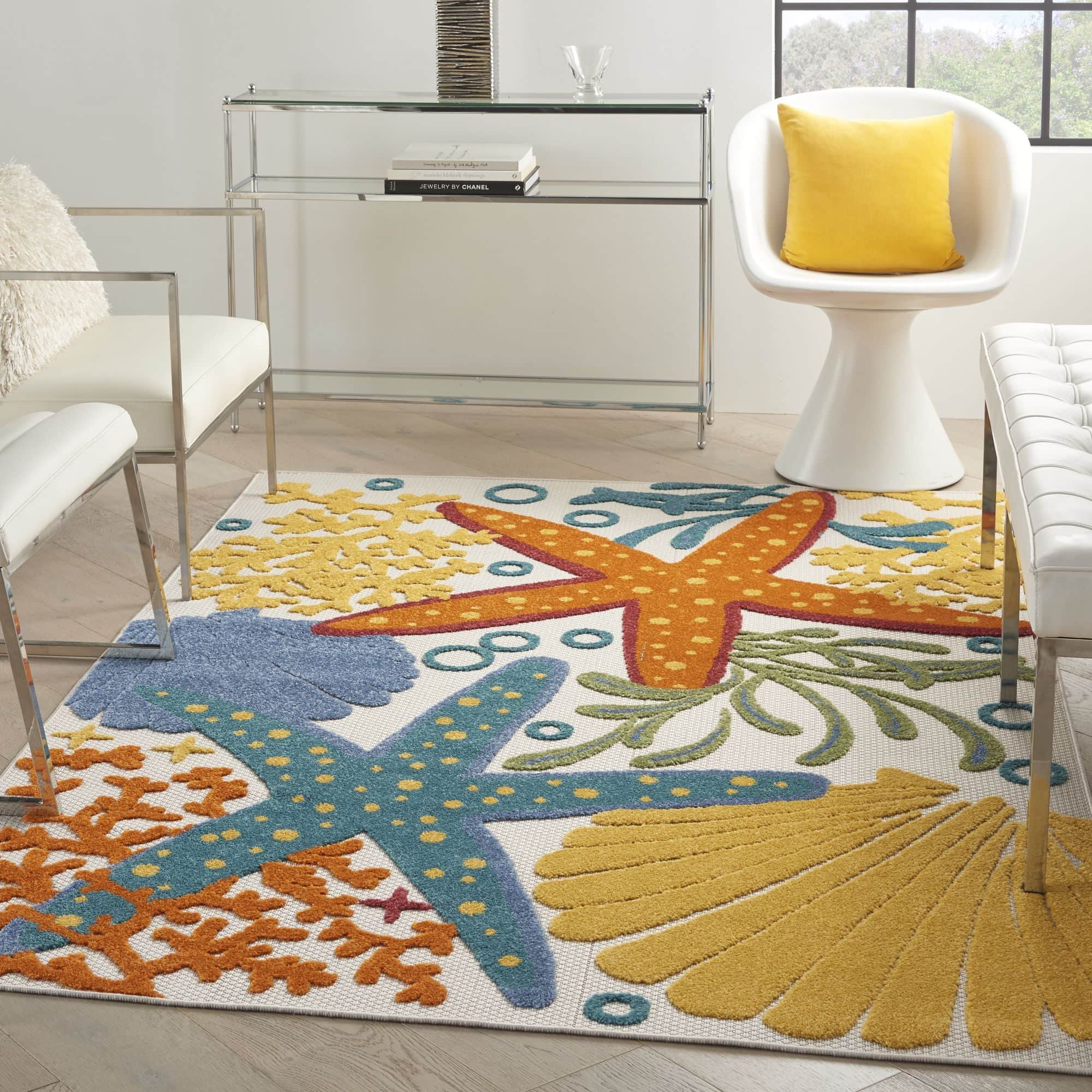 Multicolor Coastal Indoor Outdoor Polypropylene Area Rug