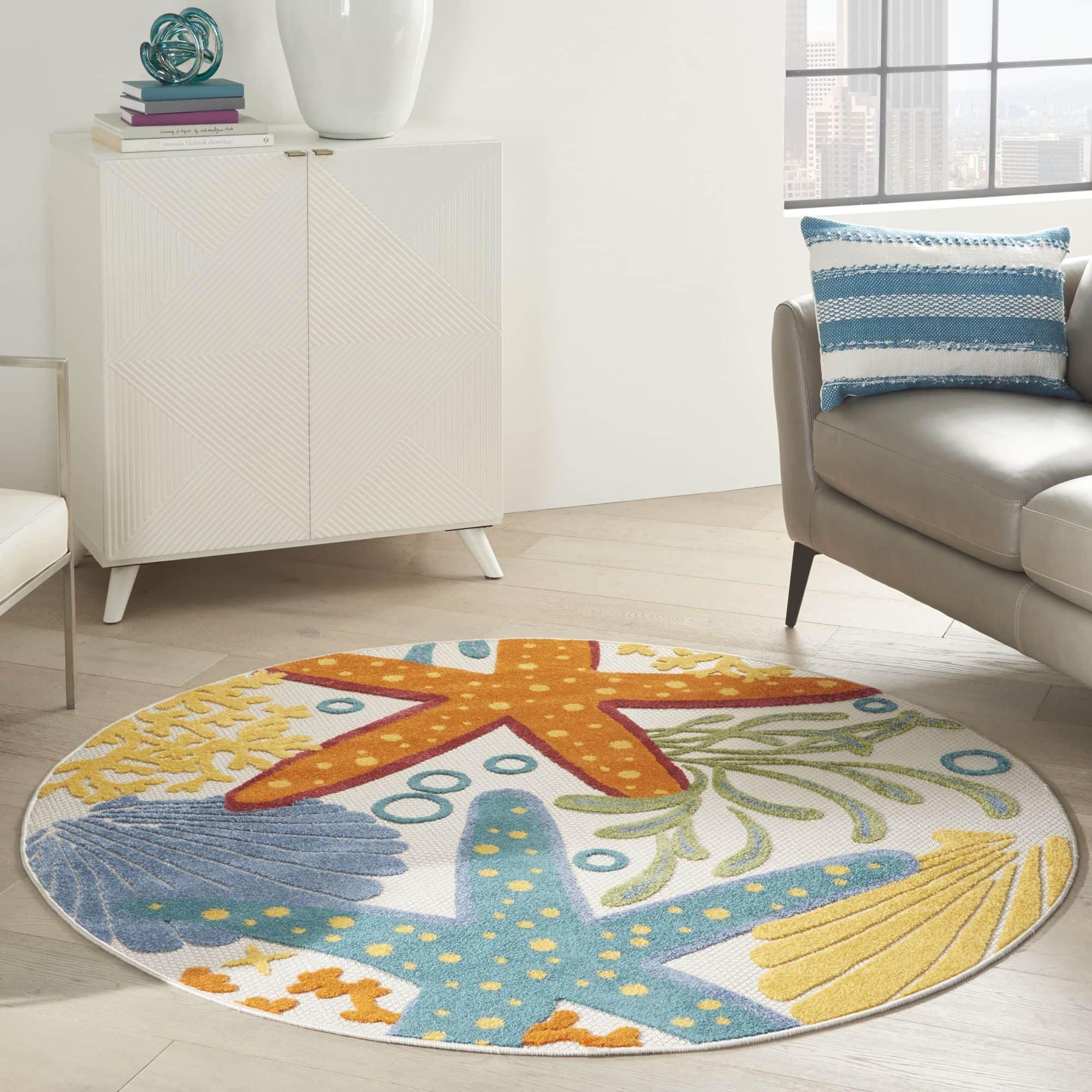 Multicolor Coastal Indoor Outdoor Polypropylene Area Rug