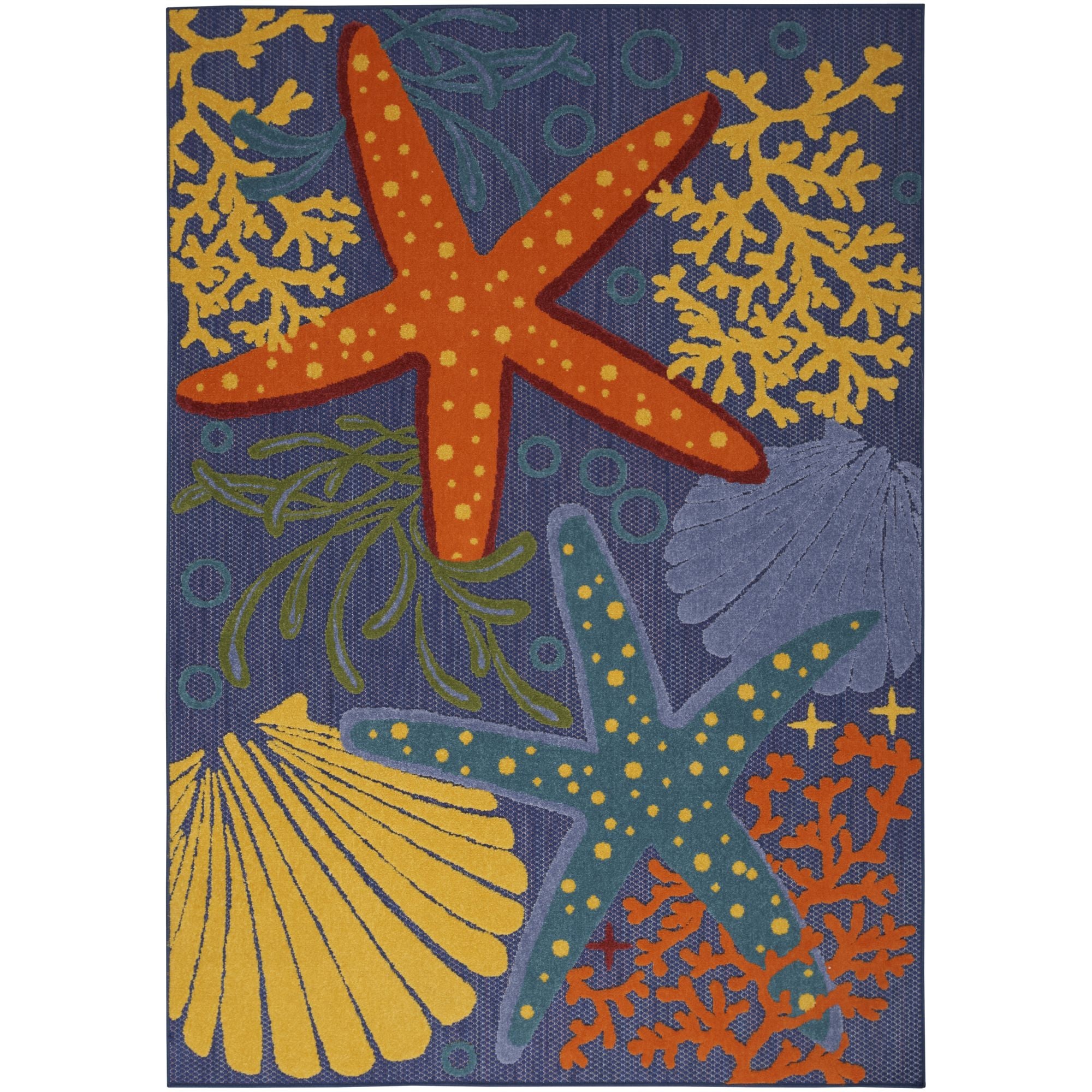 Navy Multicolor Coastal Indoor Outdoor Polypropylene Area Rug