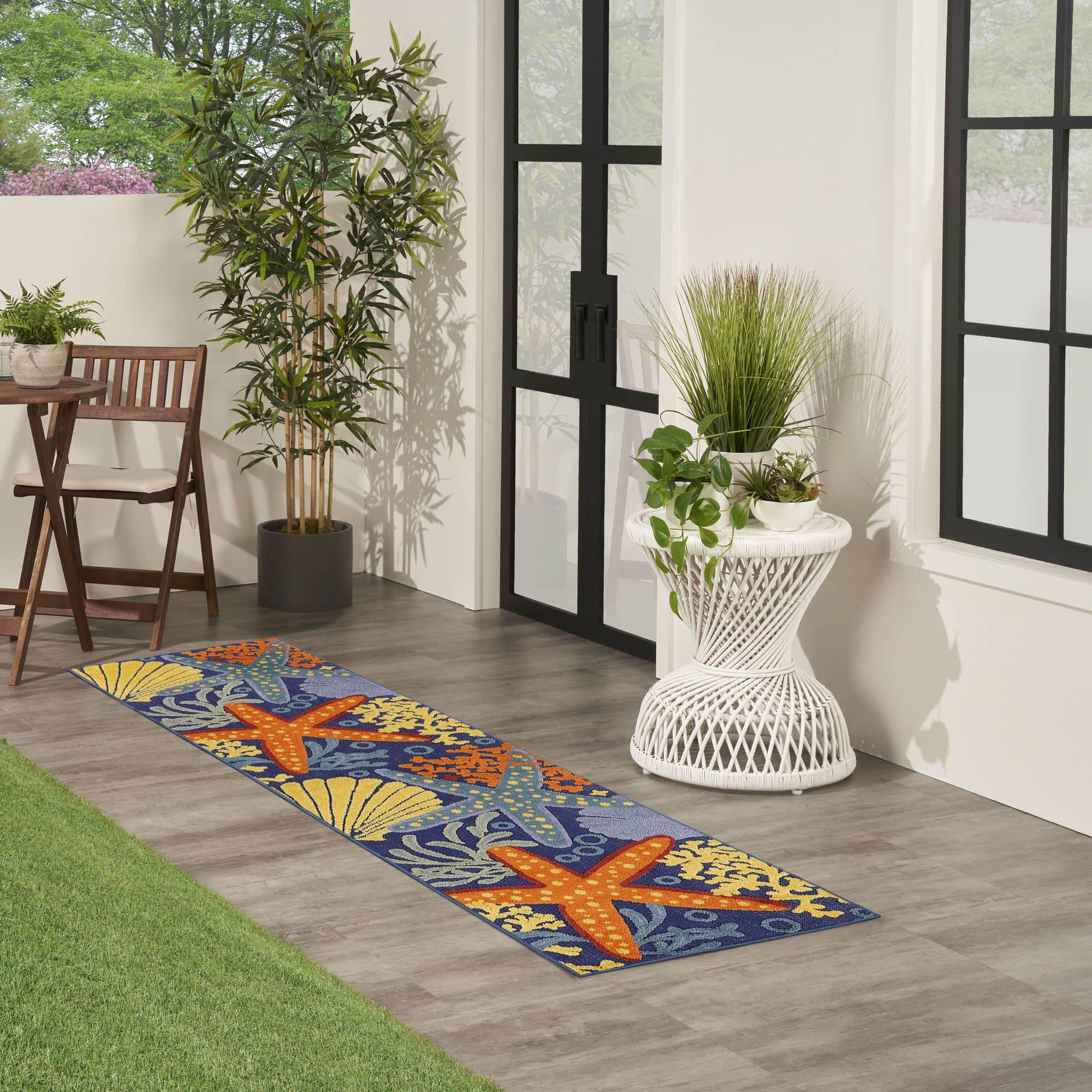 Navy Multicolor Coastal Indoor Outdoor Polypropylene Area Rug