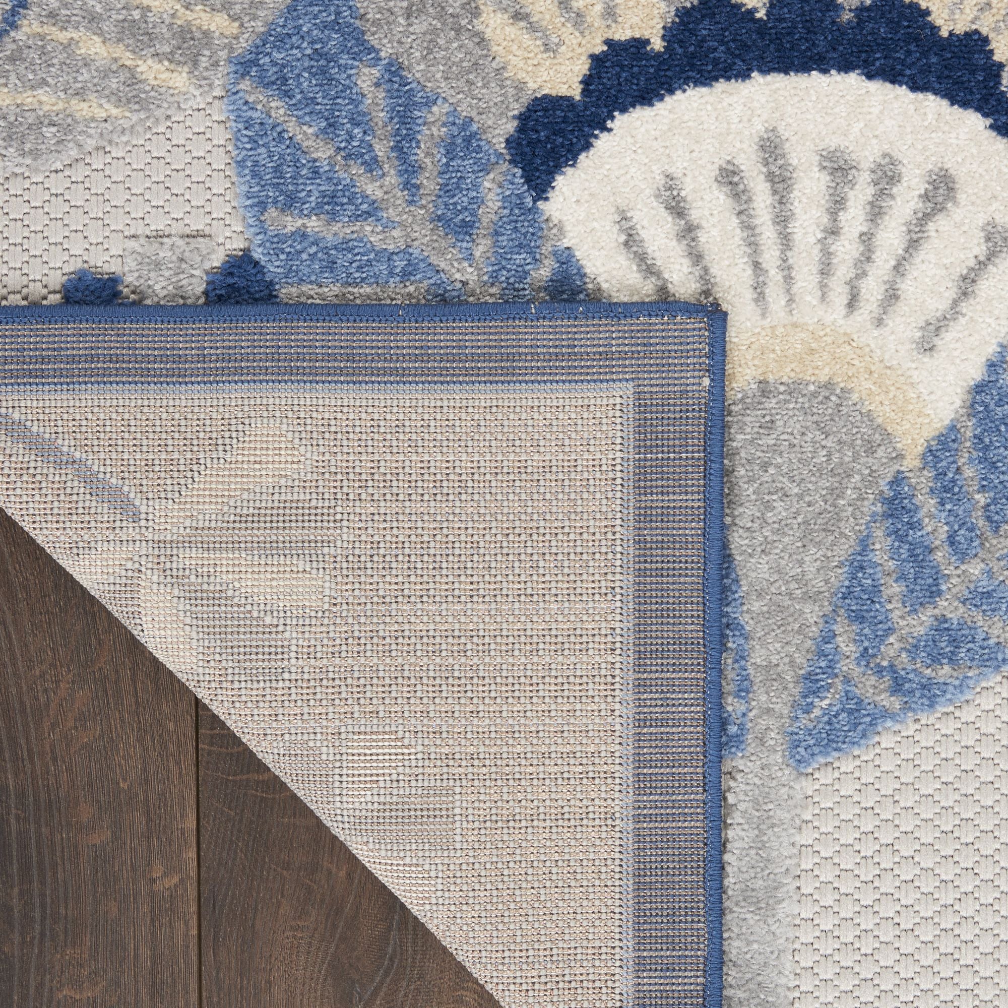 Blue Grey Contemporary Indoor Outdoor Floral Area Rug