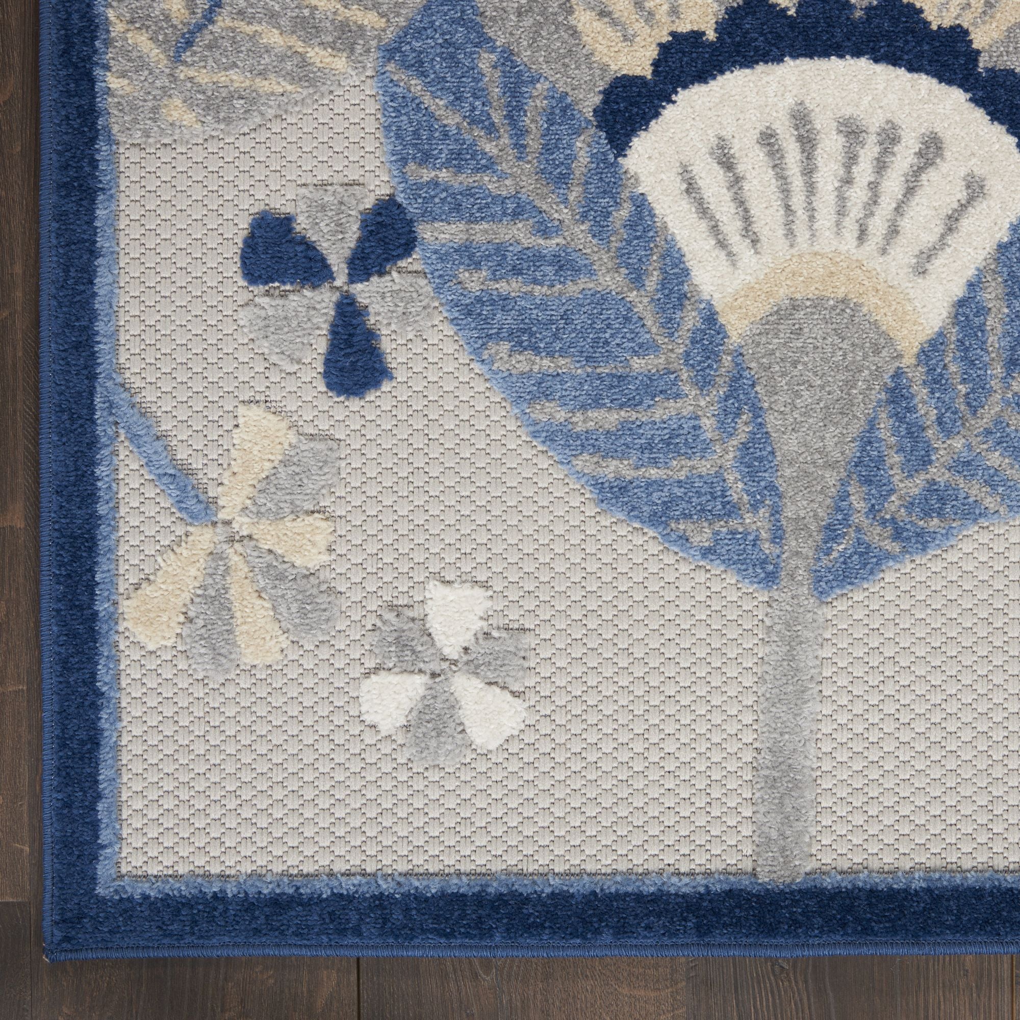 Blue Grey Contemporary Indoor Outdoor Floral Area Rug