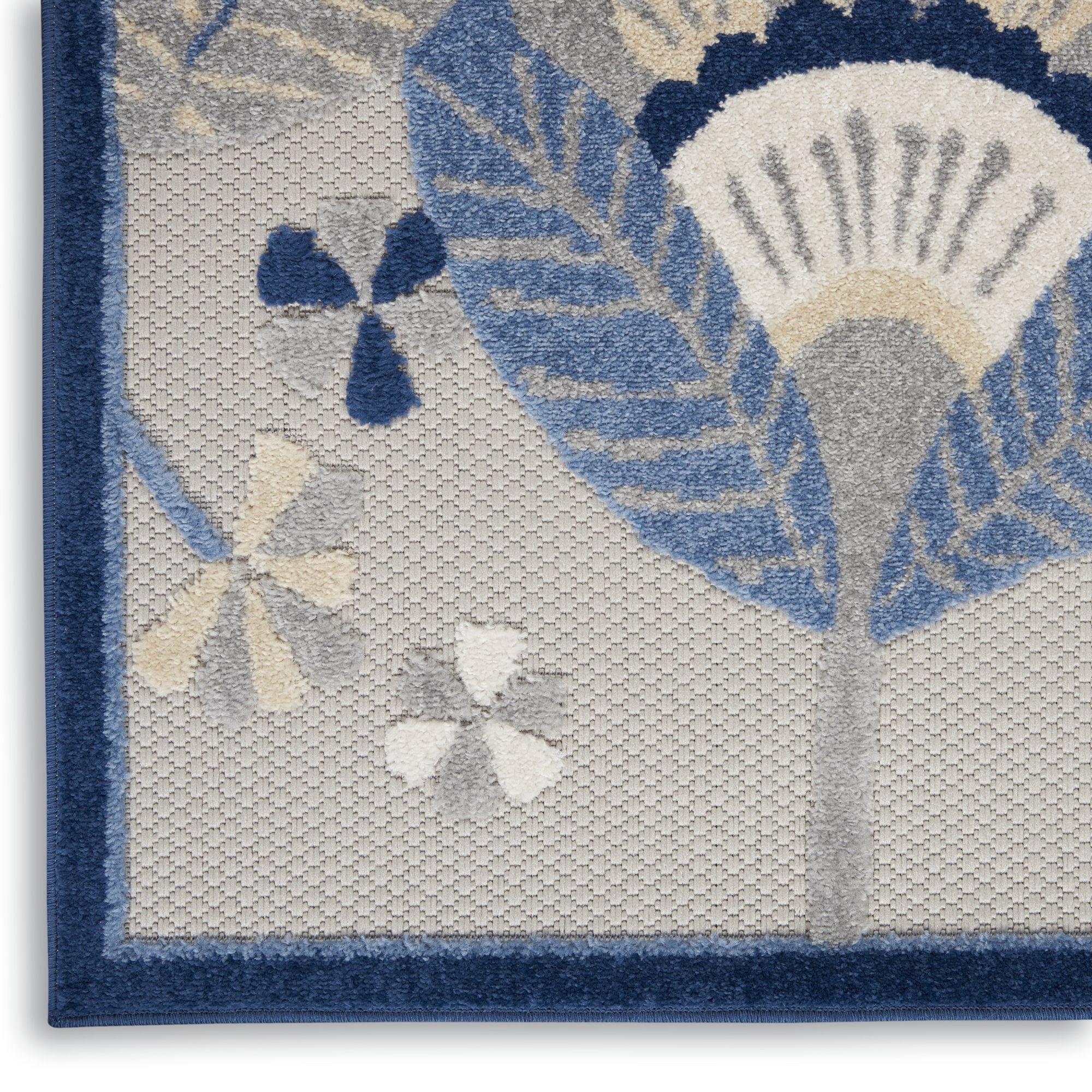 Blue Grey Contemporary Indoor Outdoor Floral Area Rug