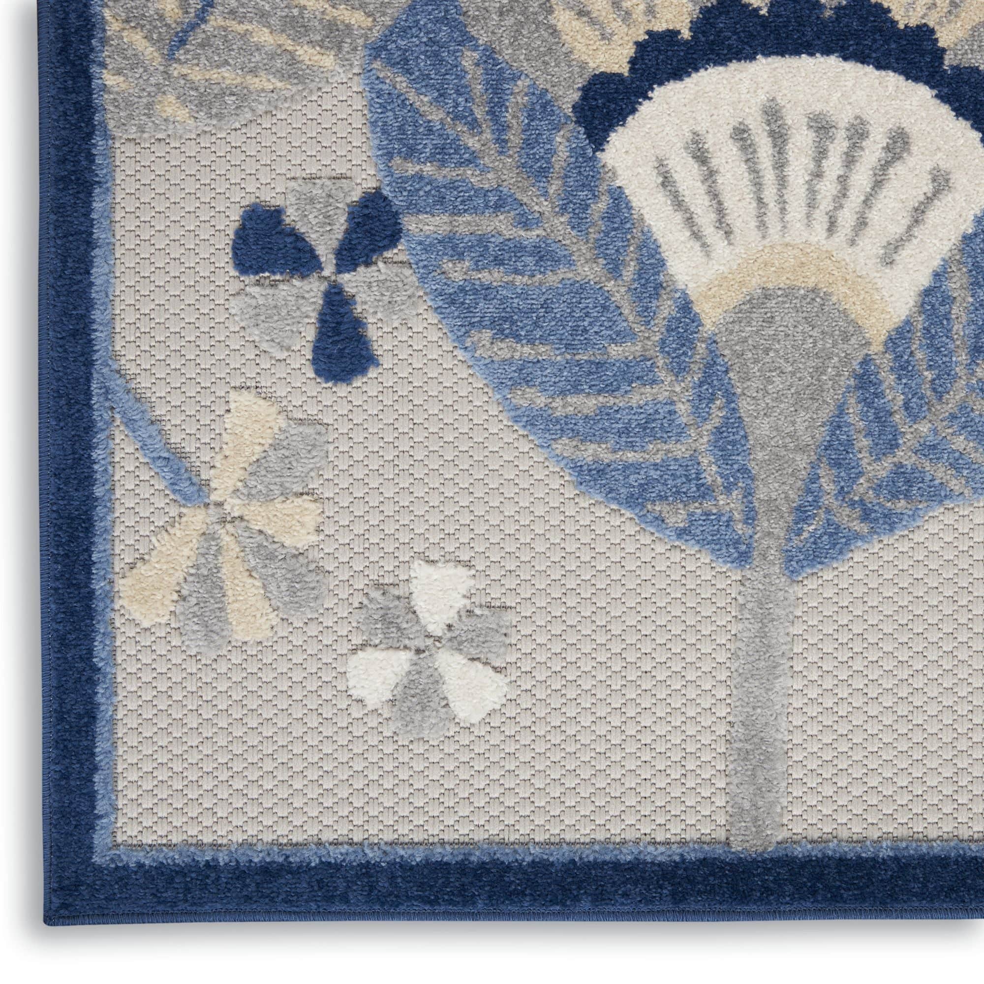 Blue Grey Contemporary Indoor Outdoor Floral Area Rug
