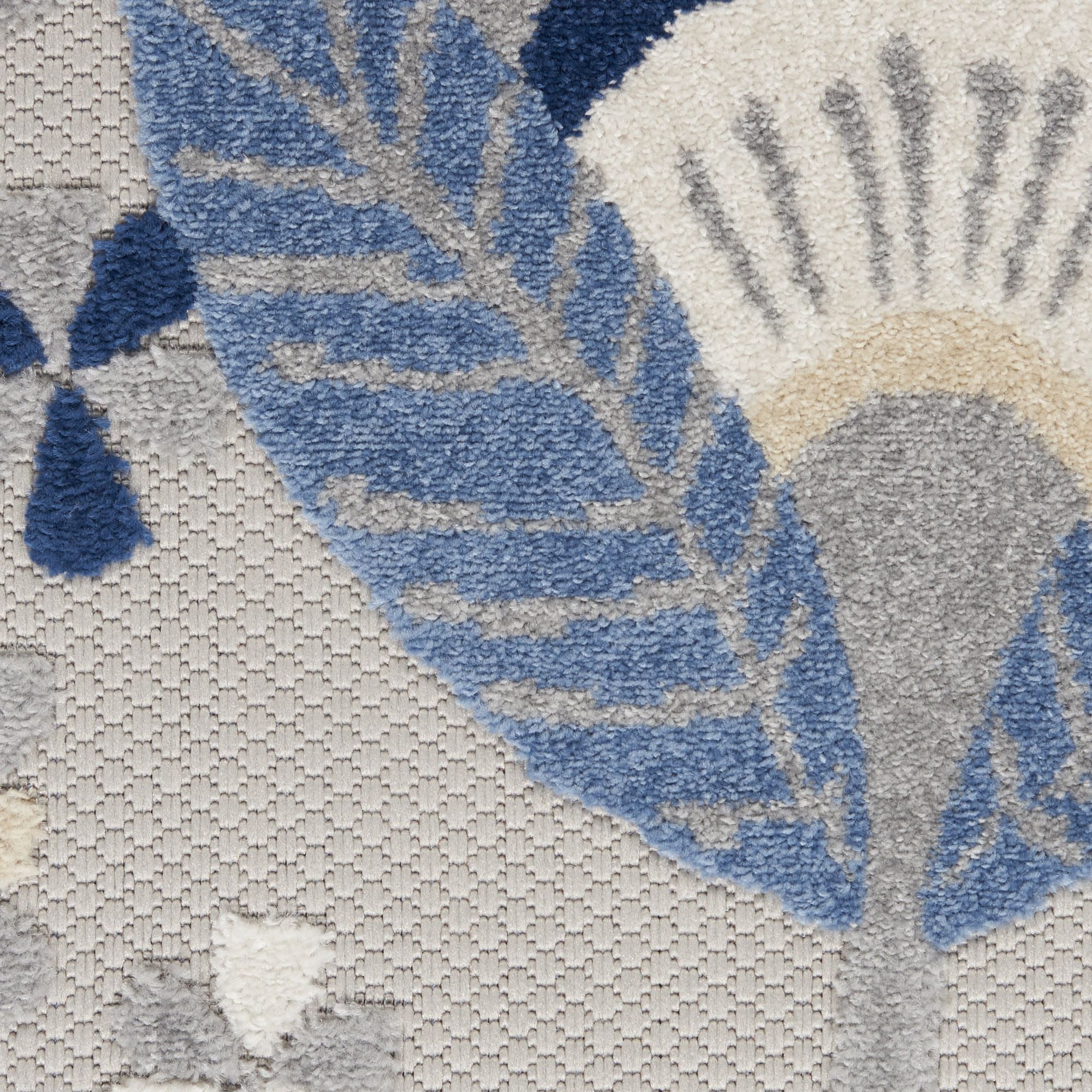 Blue Grey Contemporary Indoor Outdoor Floral Area Rug