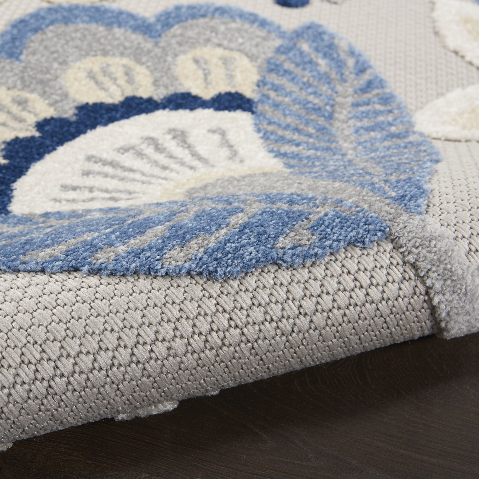 Blue Grey Contemporary Indoor Outdoor Floral Area Rug
