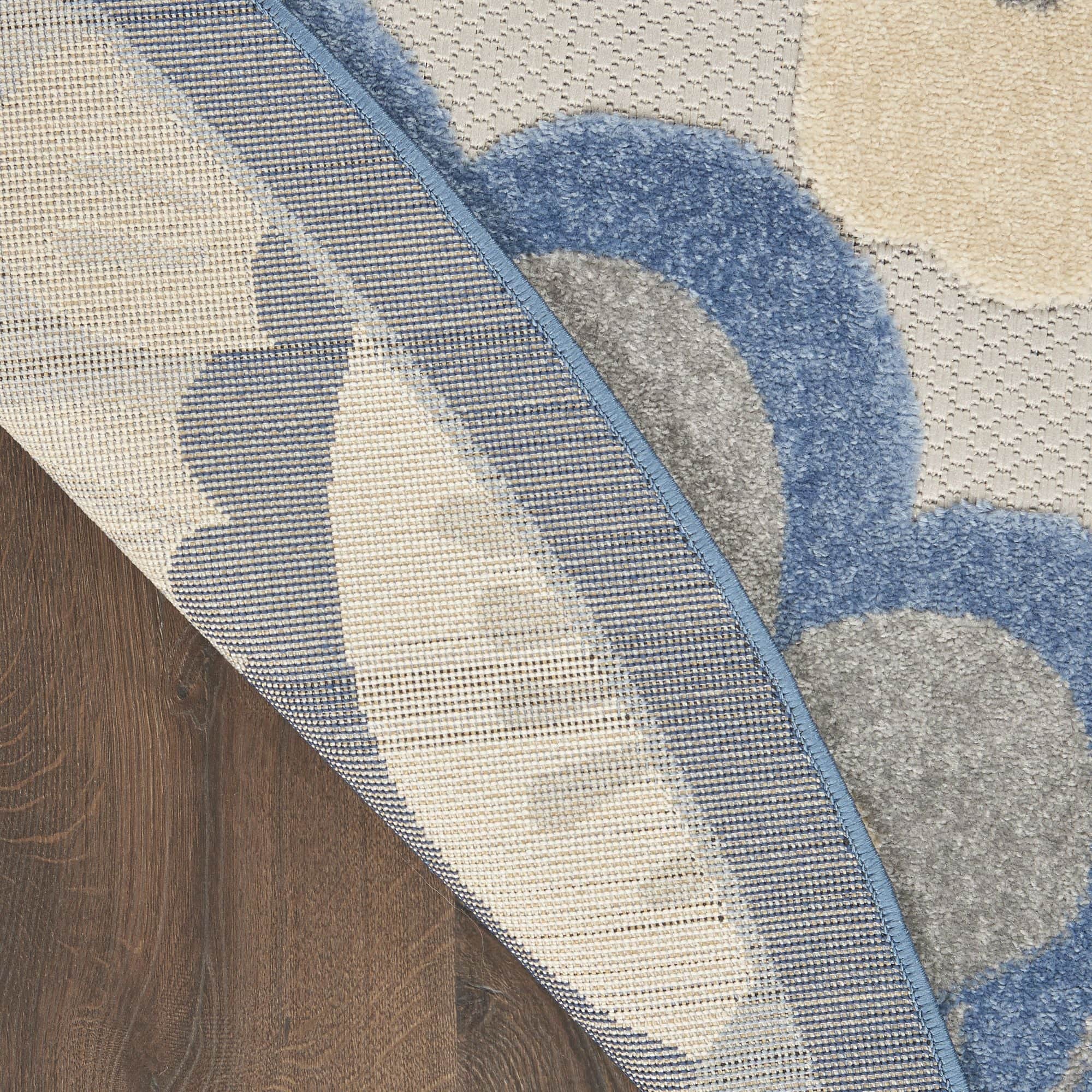 Blue Grey Contemporary Indoor Outdoor Floral Area Rug