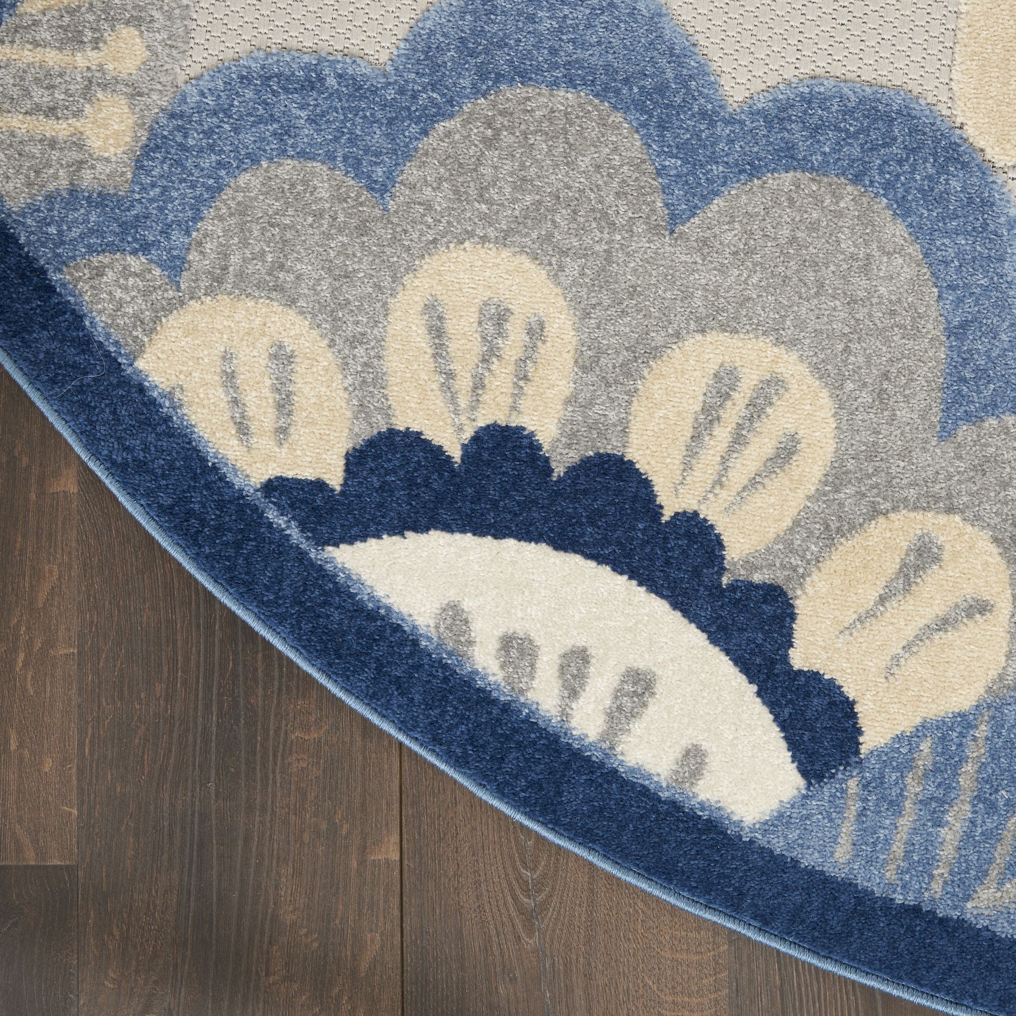 Blue Grey Contemporary Indoor Outdoor Floral Area Rug