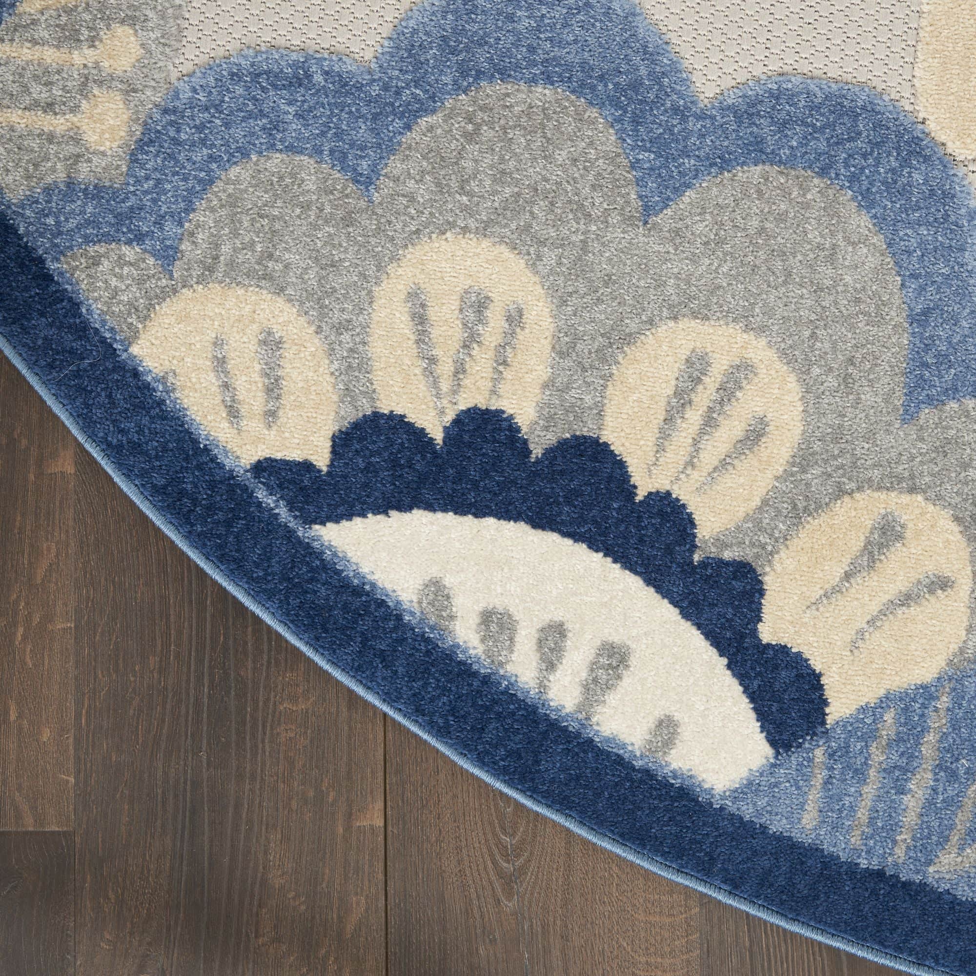 Blue Grey Contemporary Indoor Outdoor Floral Area Rug