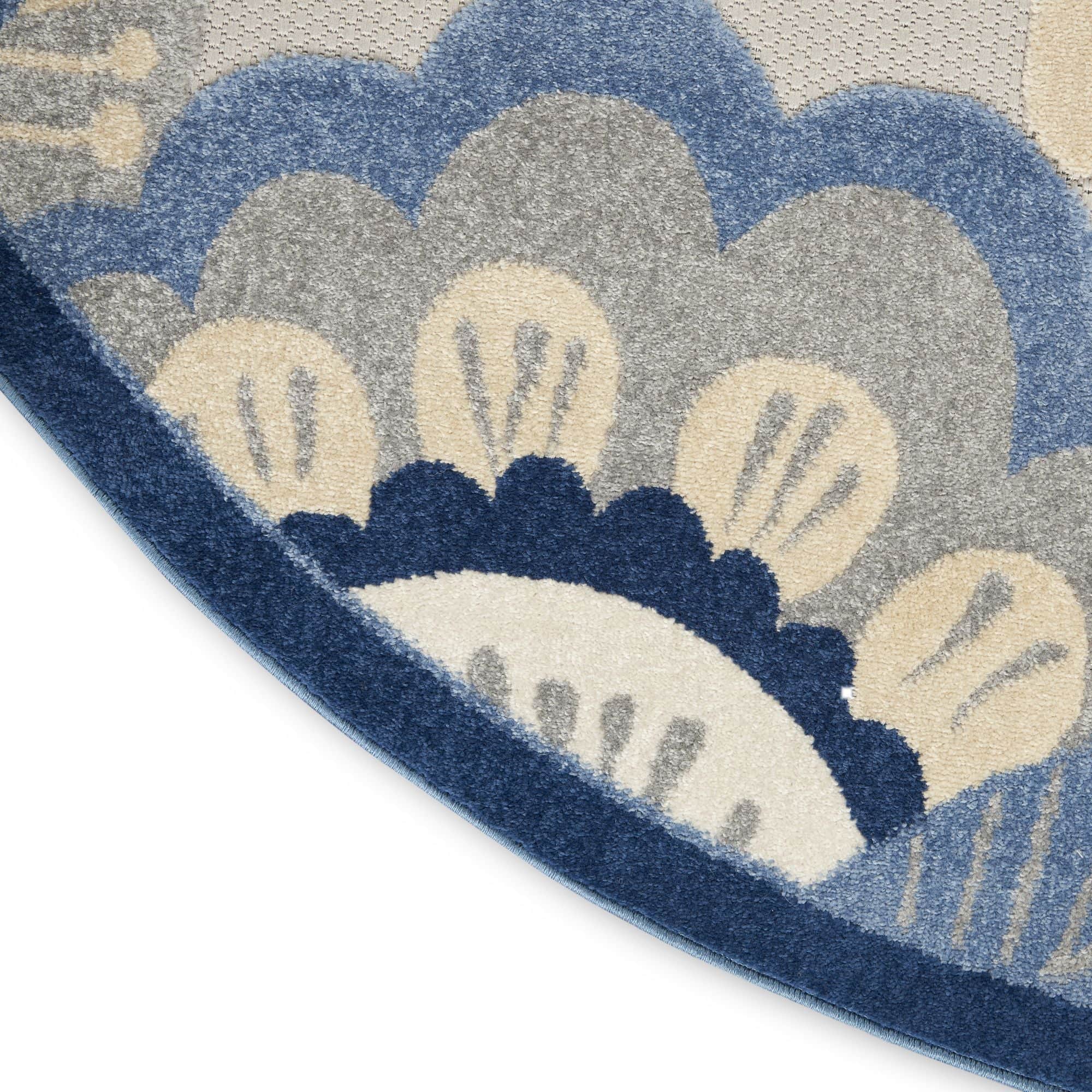 Blue Grey Contemporary Indoor Outdoor Floral Area Rug