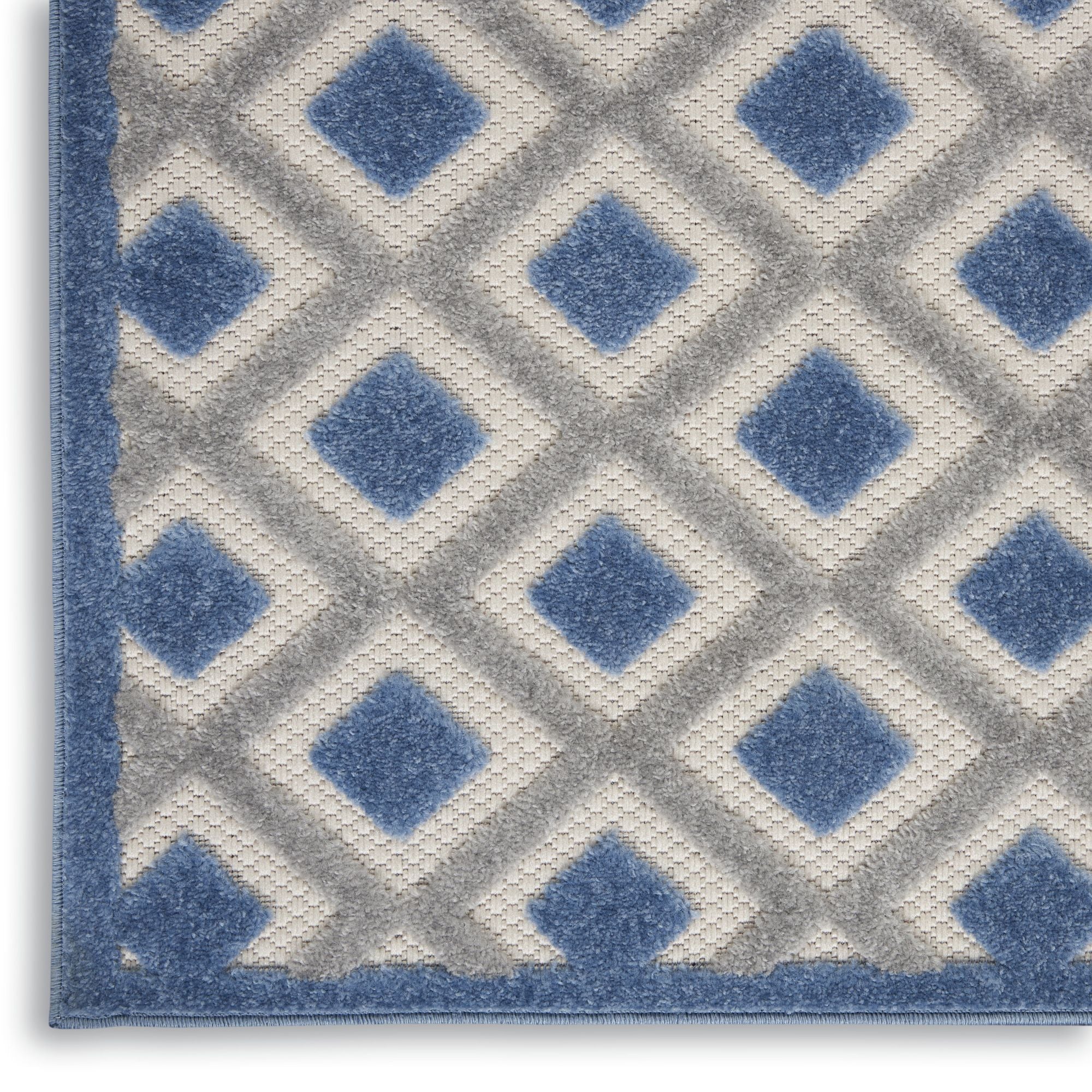 Blue Grey Modern Indoor/Outdoor Concentric Diamond Rug