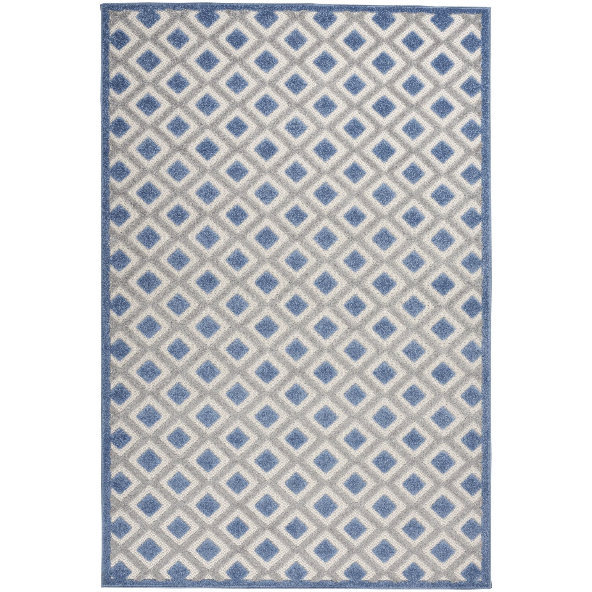 Blue Grey Modern Indoor/Outdoor Concentric Diamond Rug