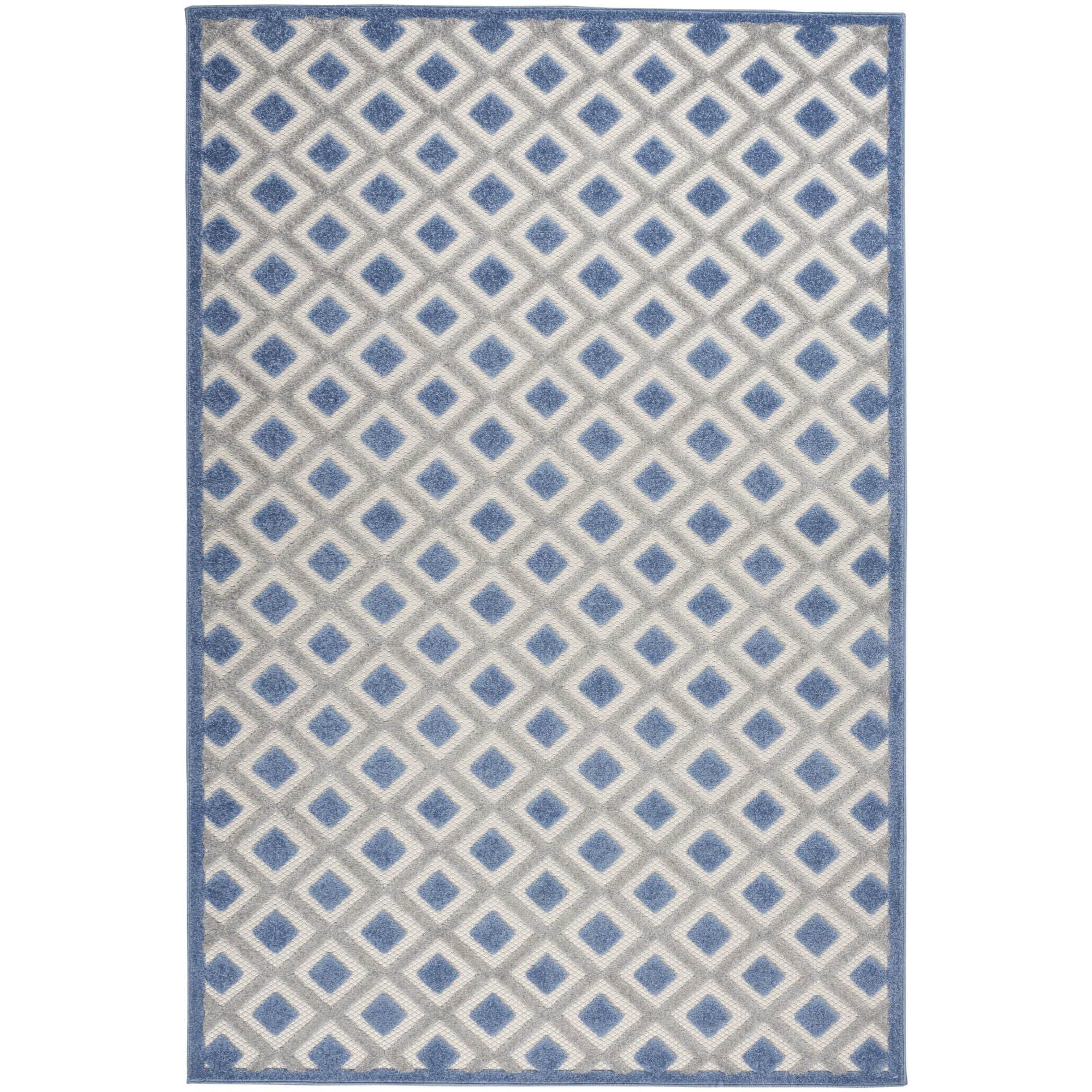 Blue Grey Modern Indoor/Outdoor Concentric Diamond Rug
