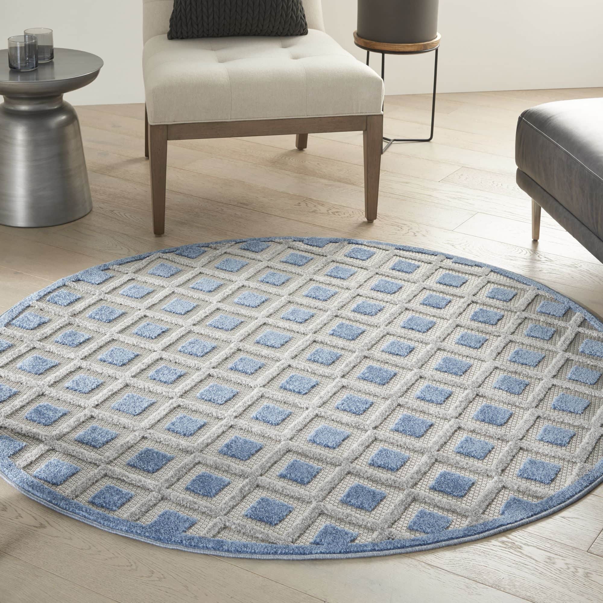 Blue Grey Modern Indoor/Outdoor Concentric Diamond Rug