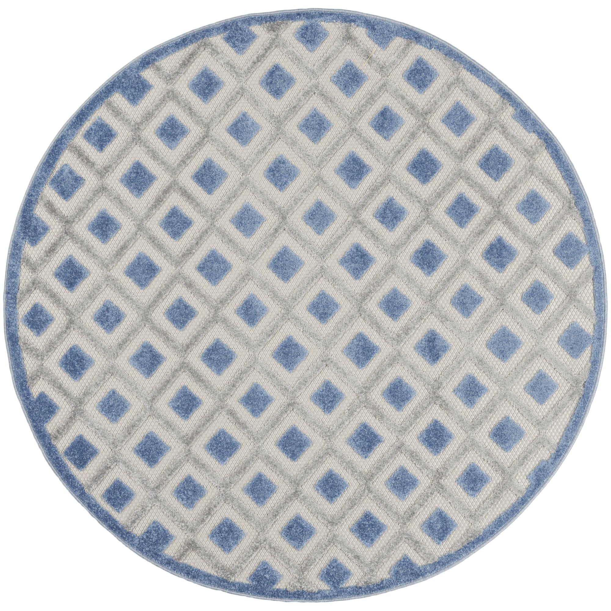 Blue Grey Modern Indoor/Outdoor Concentric Diamond Rug