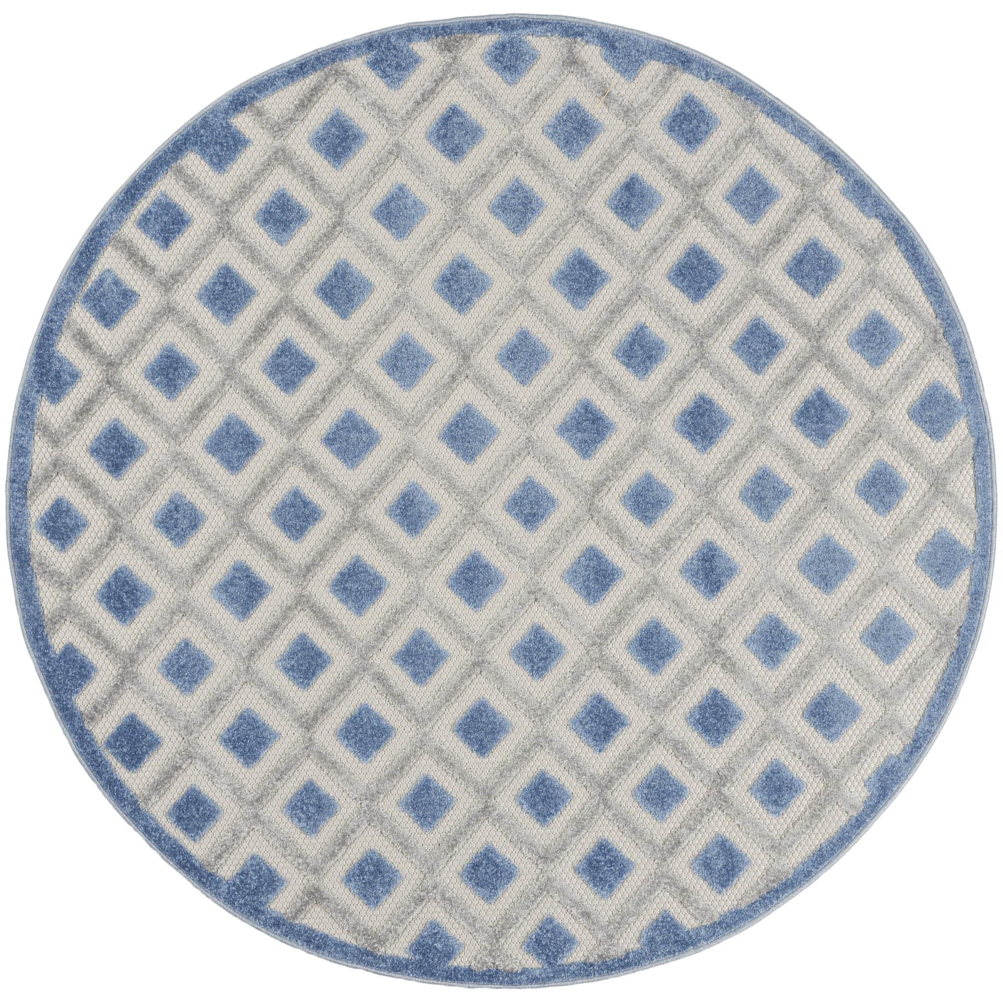 Blue Grey Modern Indoor/Outdoor Concentric Diamond Rug