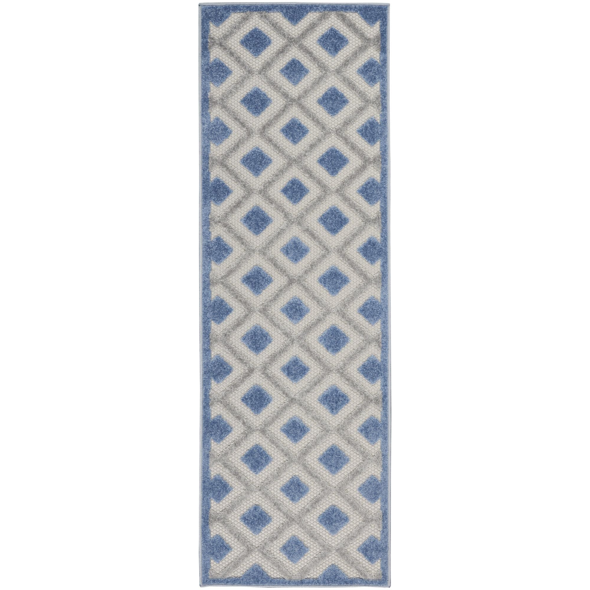 Blue Grey Modern Indoor/Outdoor Concentric Diamond Rug