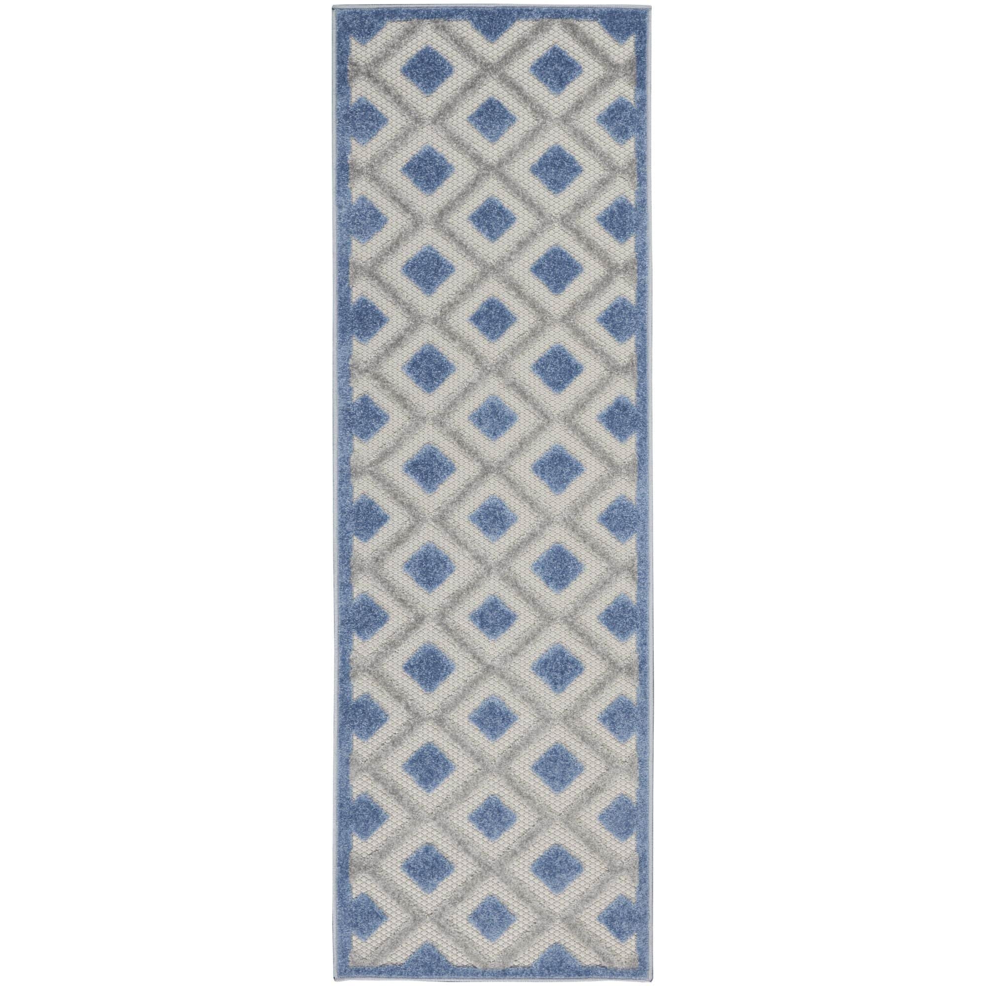 Blue Grey Modern Indoor/Outdoor Concentric Diamond Rug