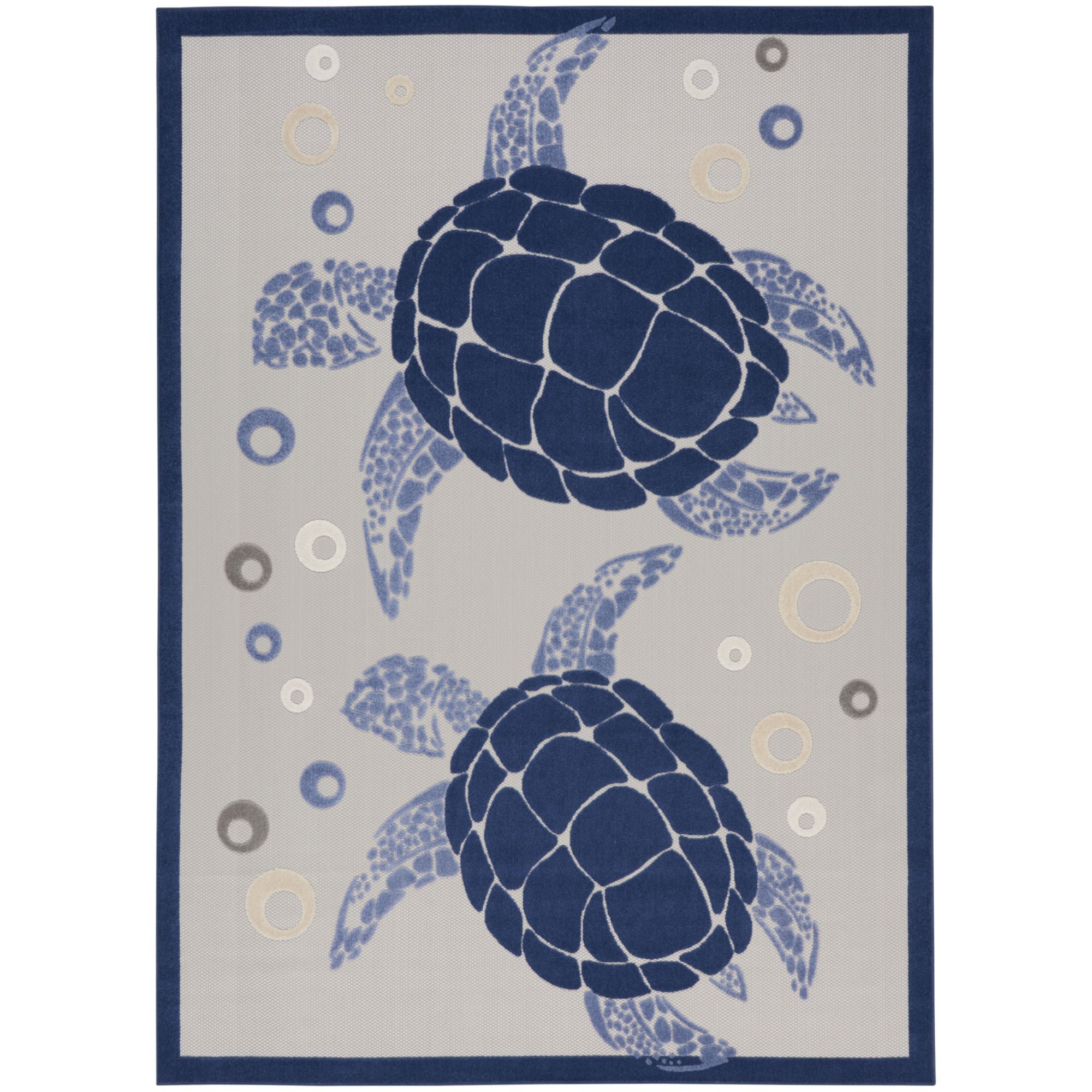 Navy Blue Nautical Sea Turtle Indoor-Outdoor Area Rug