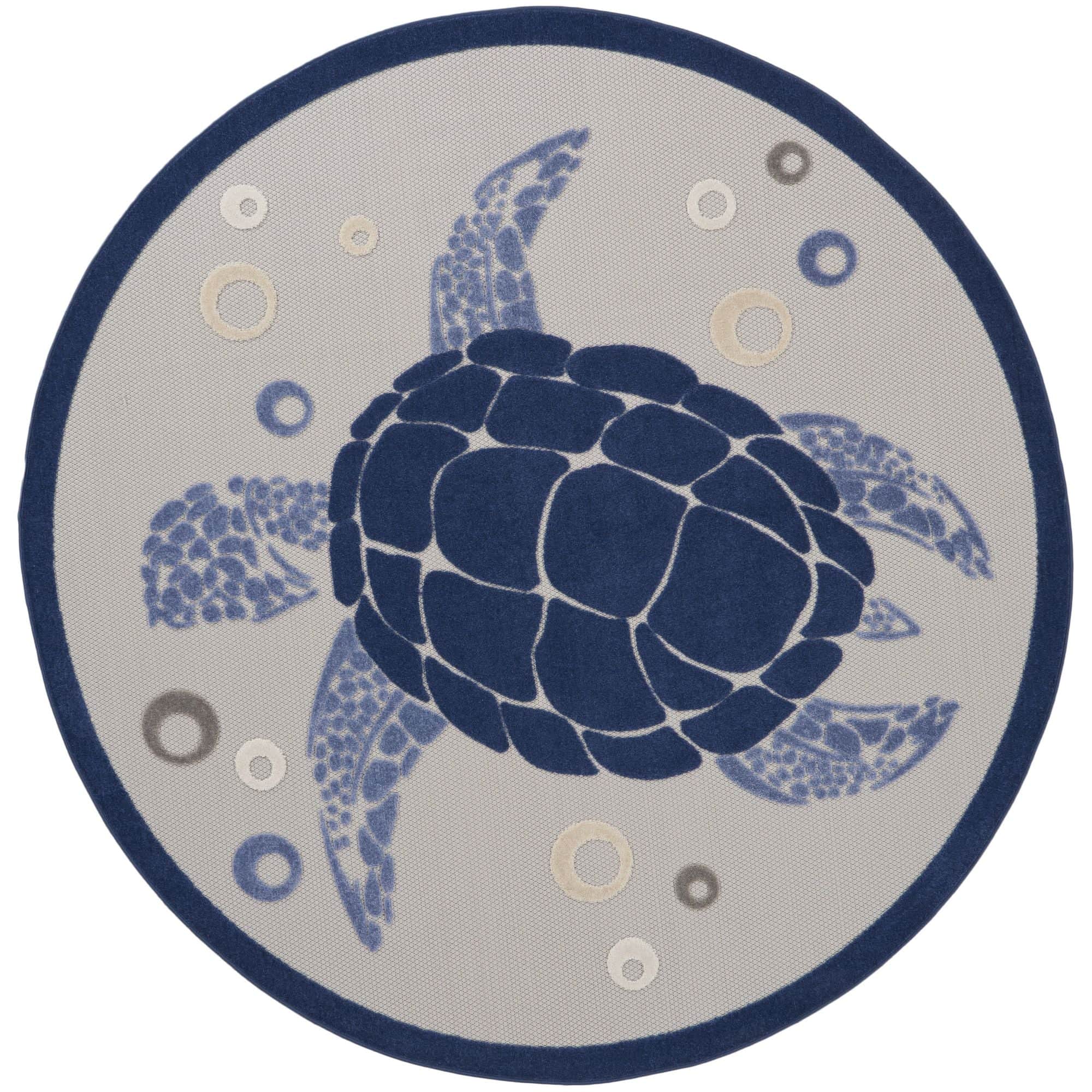 Navy Blue Nautical Sea Turtle Indoor-Outdoor Area Rug