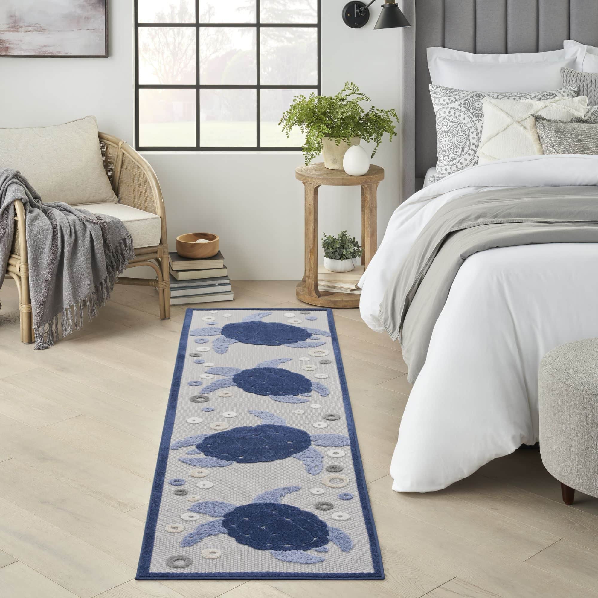 Navy Blue Nautical Sea Turtle Indoor-Outdoor Area Rug