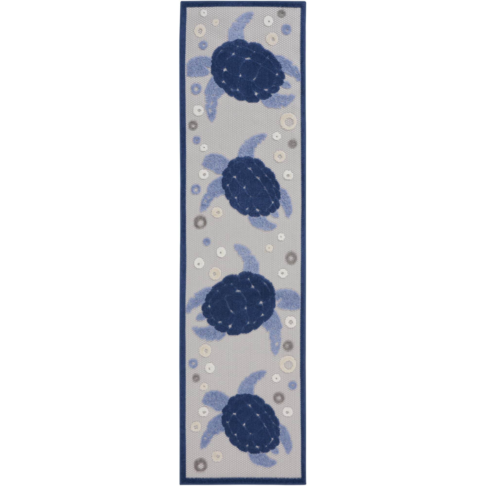 Navy Blue Nautical Sea Turtle Indoor-Outdoor Area Rug