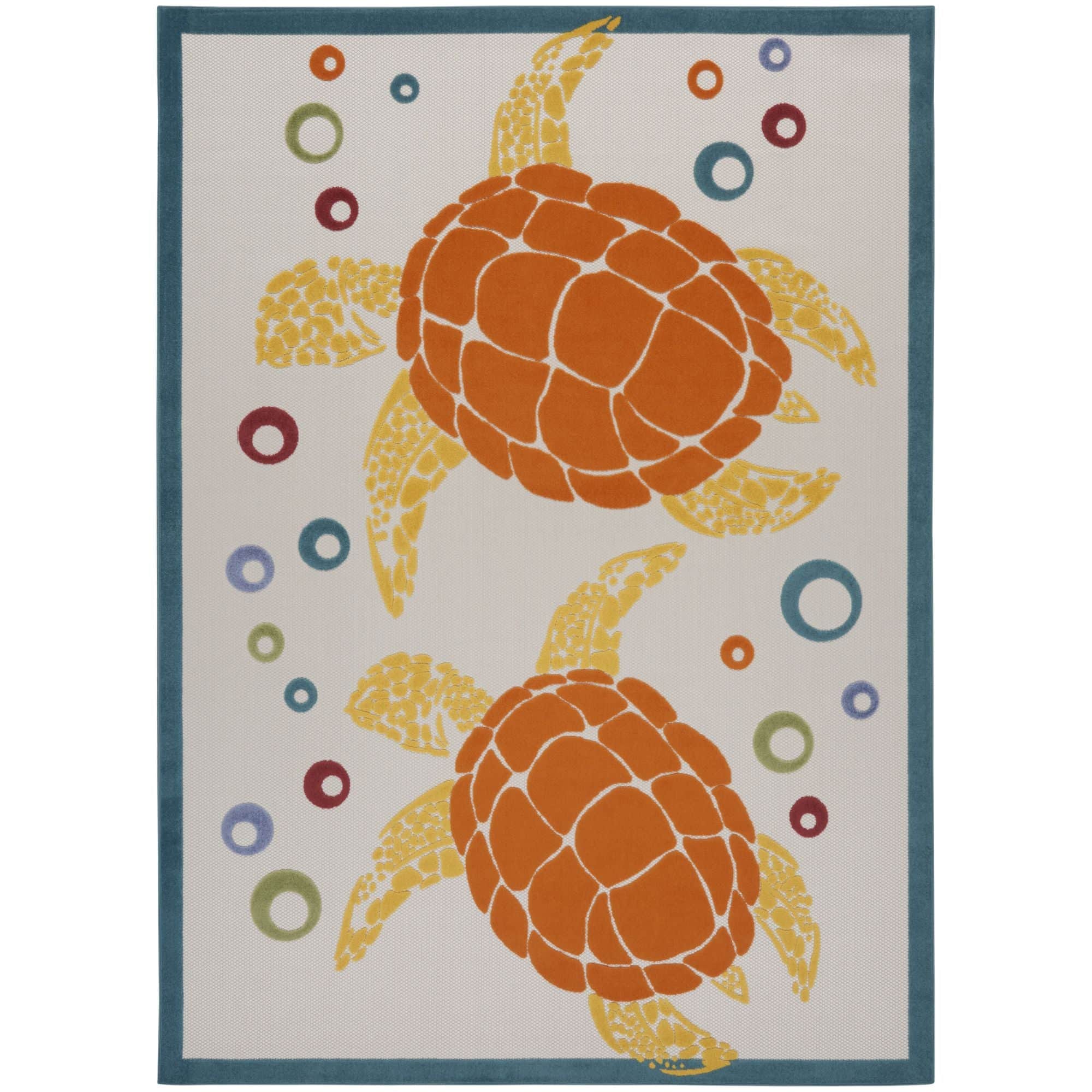 Teal Multicolor Nautical Sea Turtle Indoor-Outdoor Area Rug