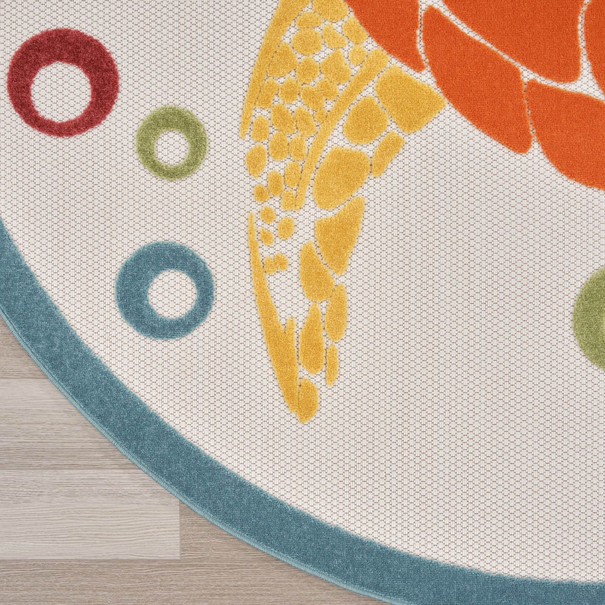 Teal Multicolor Nautical Sea Turtle Indoor-Outdoor Area Rug