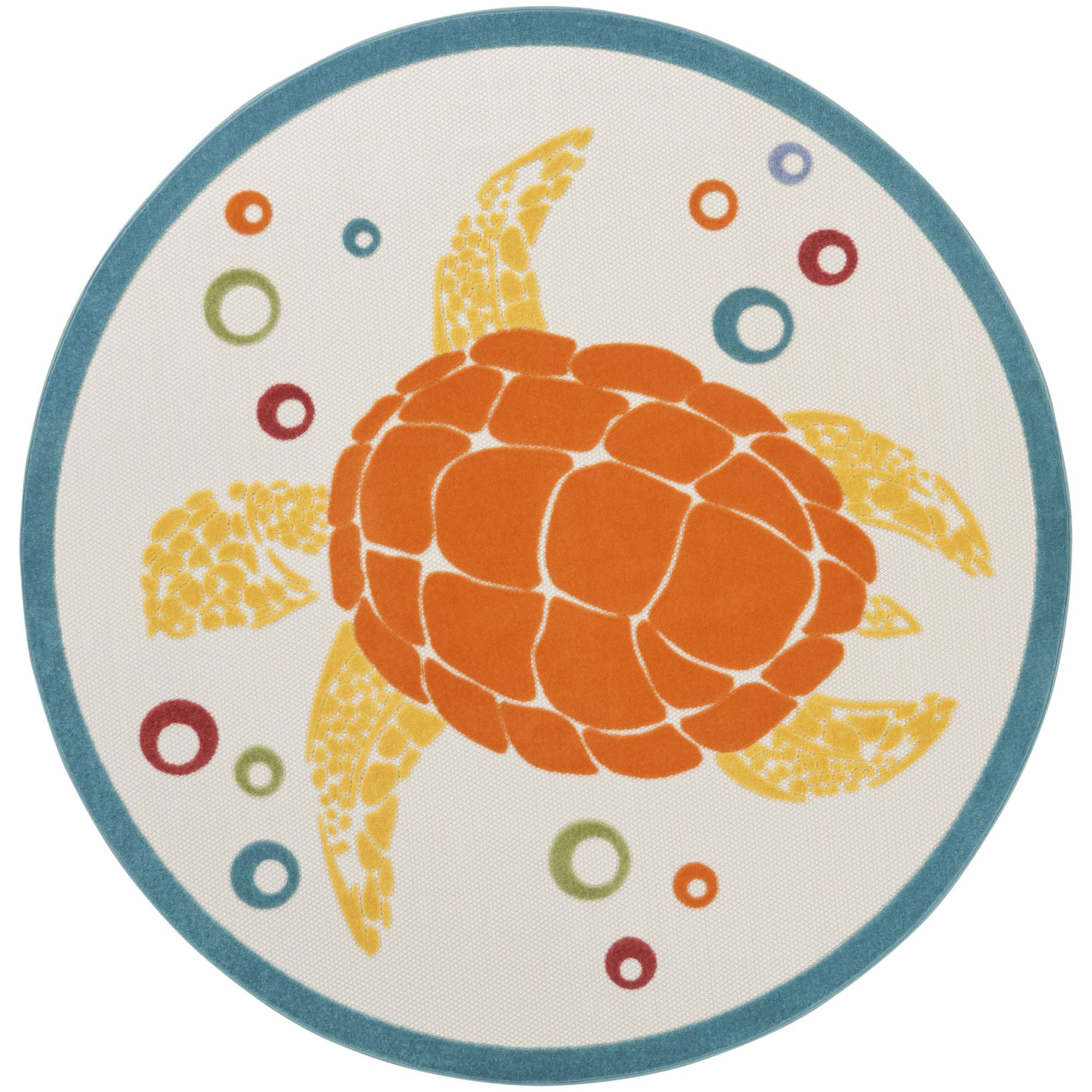 Teal Multicolor Nautical Sea Turtle Indoor-Outdoor Area Rug