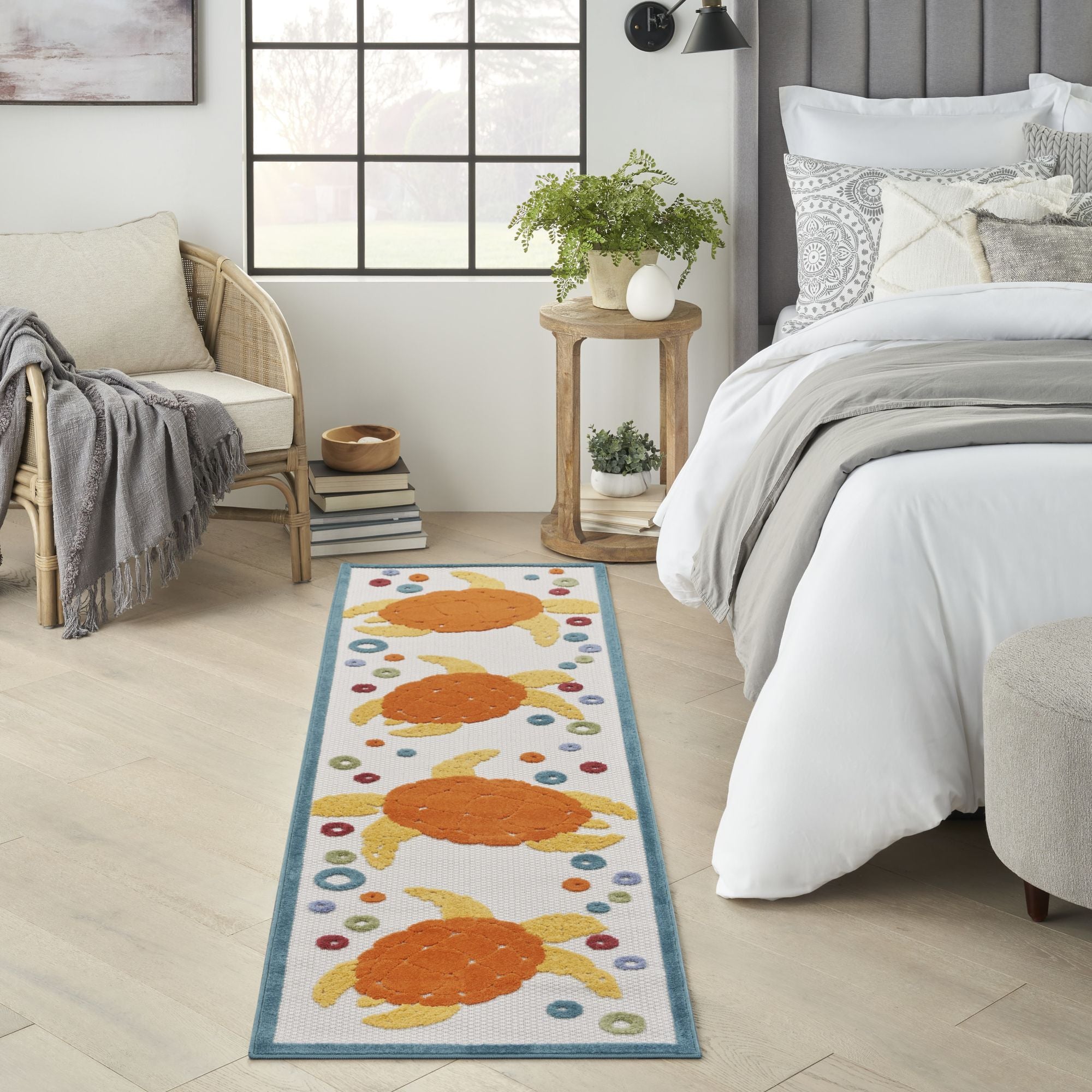 Teal Multicolor Nautical Sea Turtle Indoor-Outdoor Area Rug