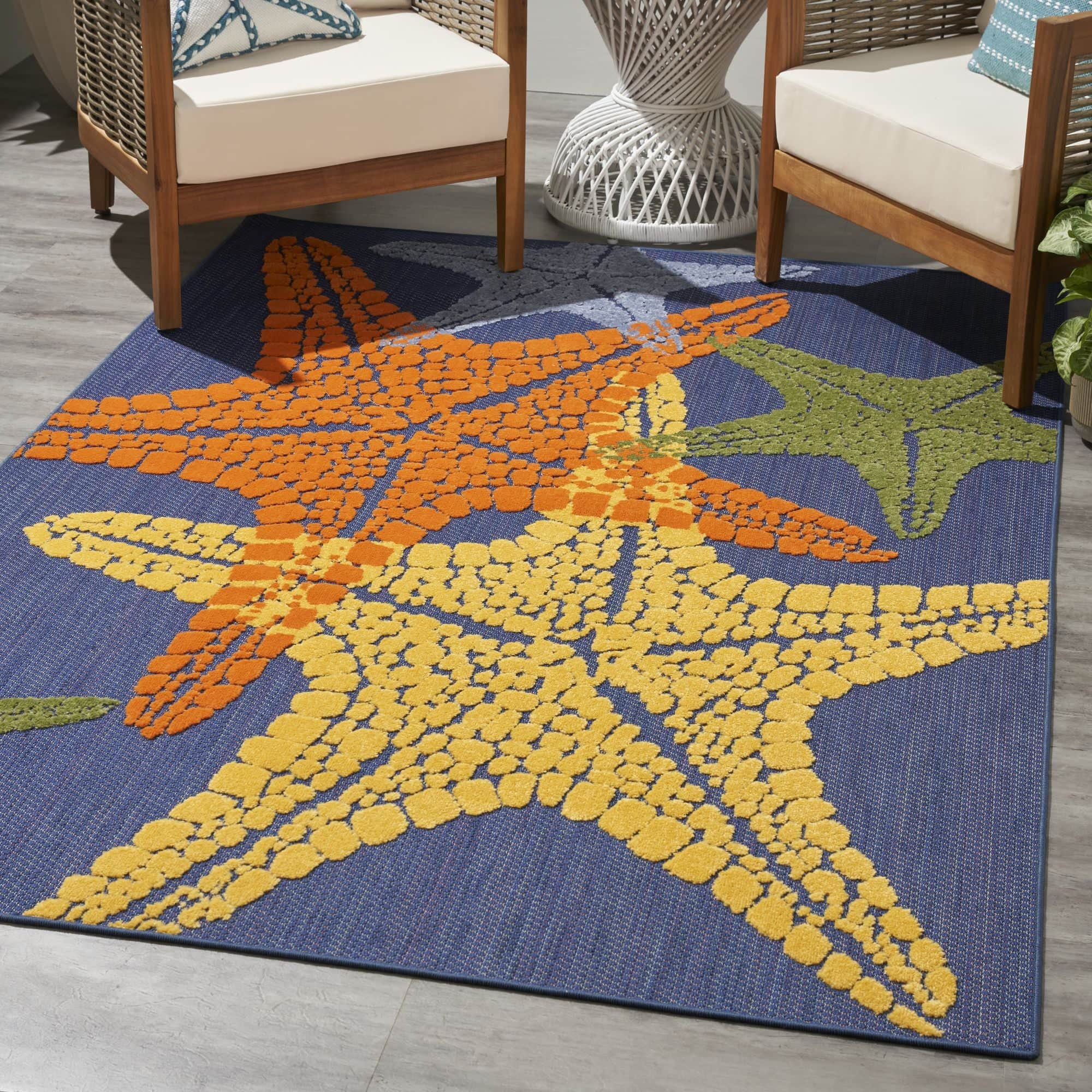 Blue Multicolor Indoor Outdoor Starfish Pattern Rug