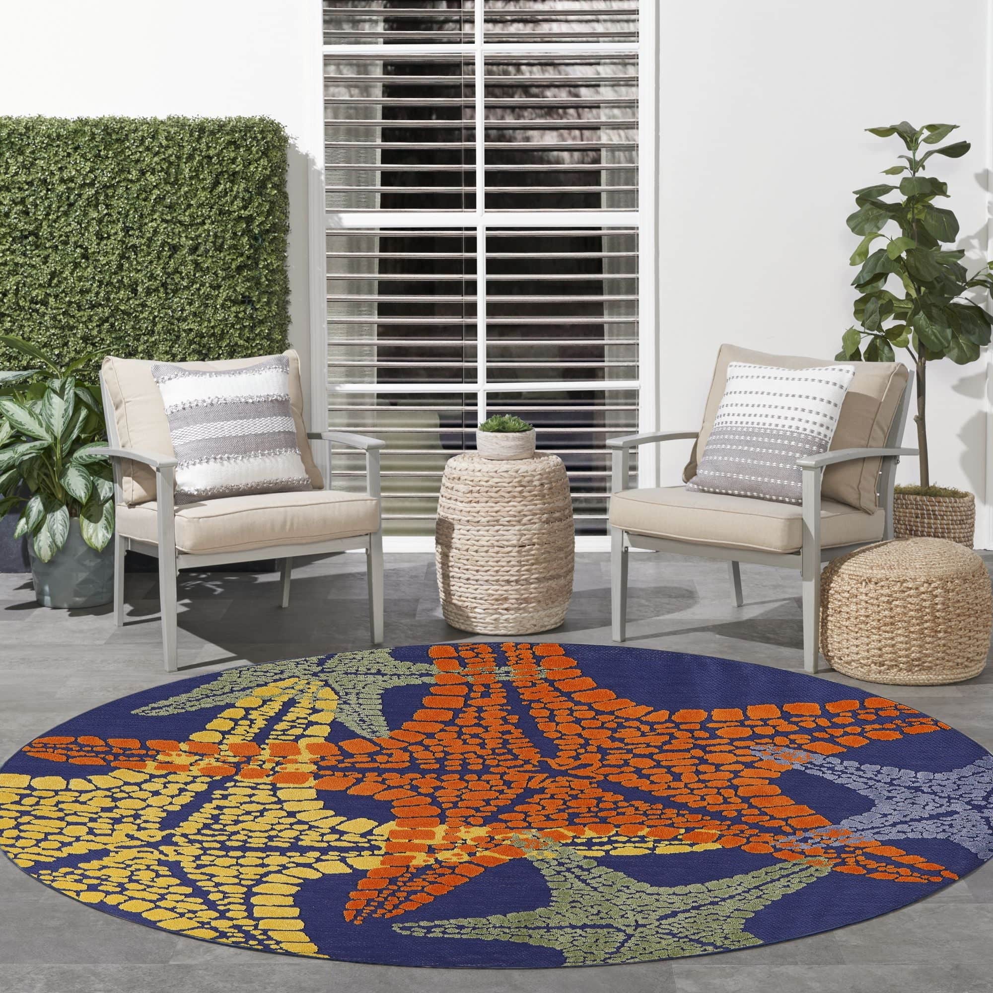 Blue Multicolor Indoor Outdoor Starfish Pattern Rug