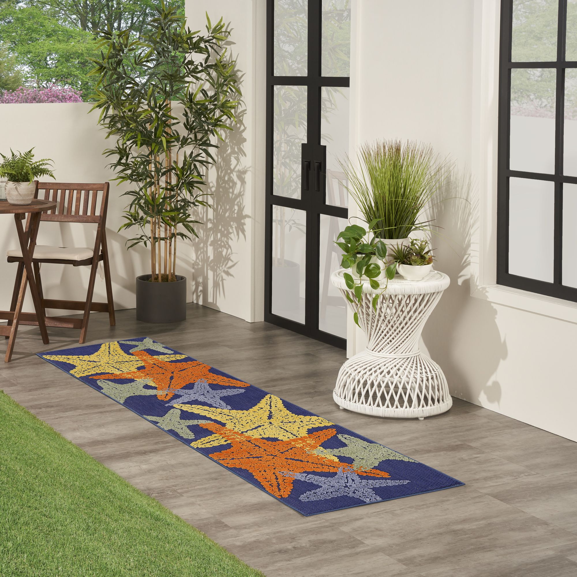 Blue Multicolor Indoor Outdoor Starfish Pattern Rug