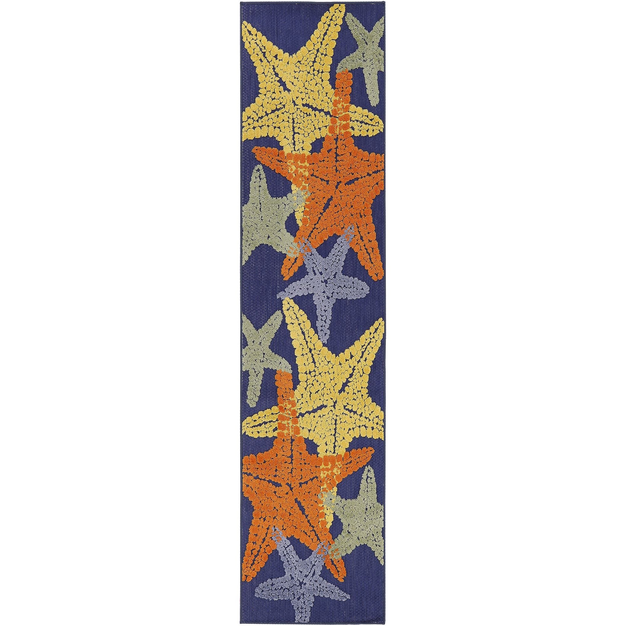 Blue Multicolor Indoor Outdoor Starfish Pattern Rug