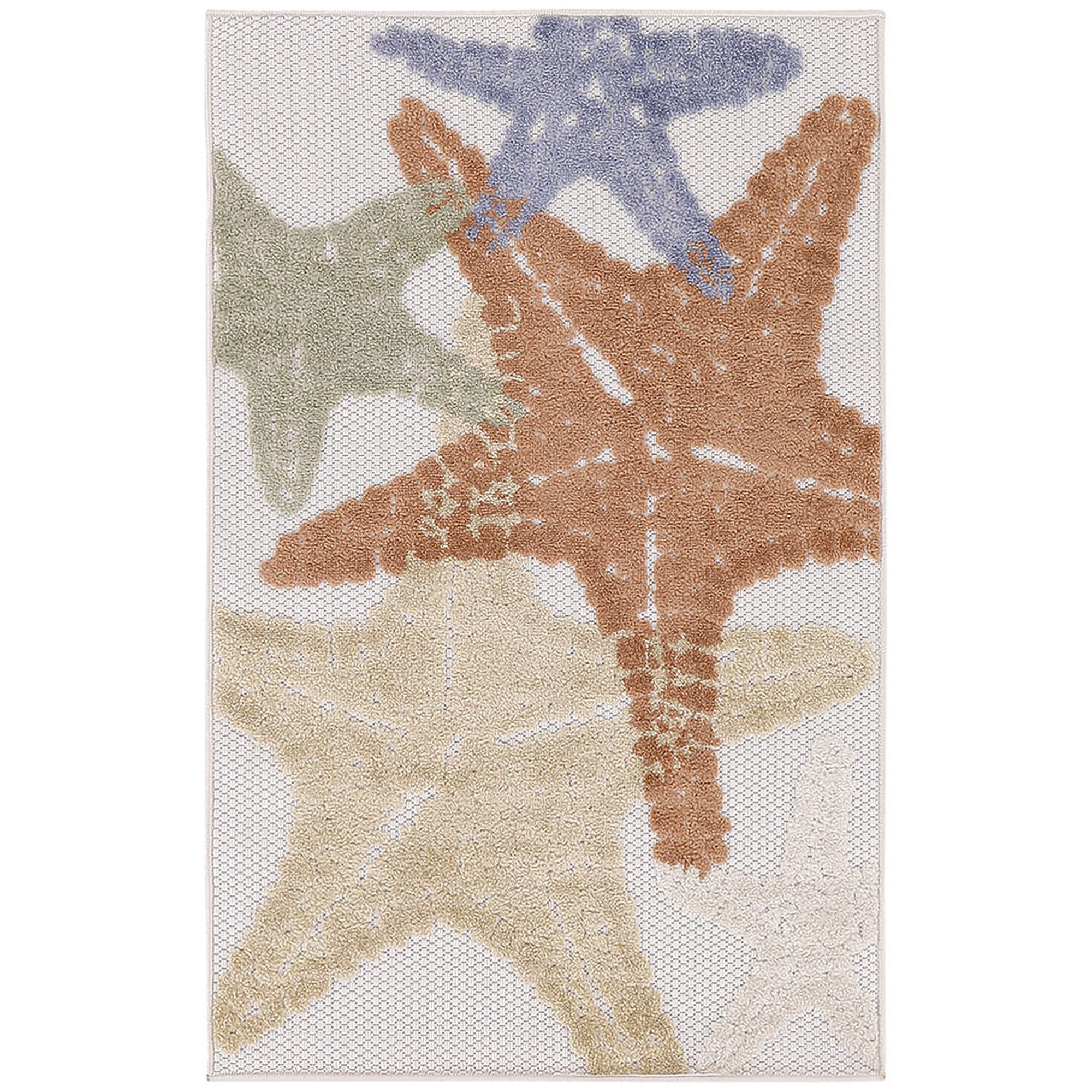 Ivory Multicolor Indoor Outdoor Starfish Pattern Rug