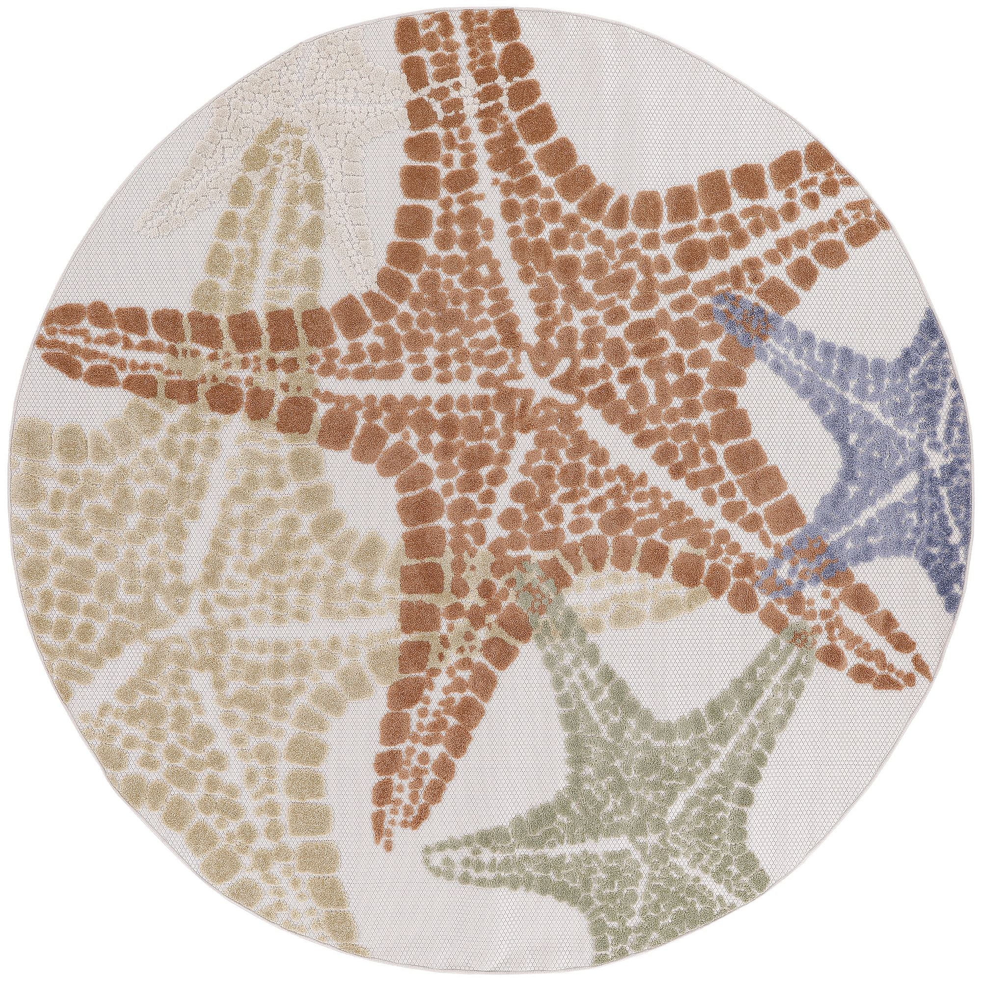 Ivory Multicolor Indoor Outdoor Starfish Pattern Rug