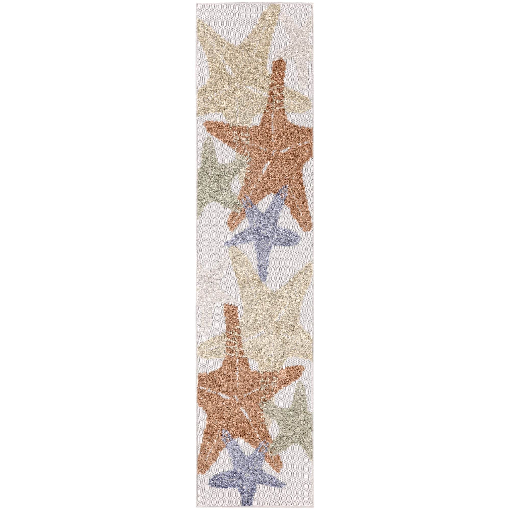 Ivory Multicolor Indoor Outdoor Starfish Pattern Rug