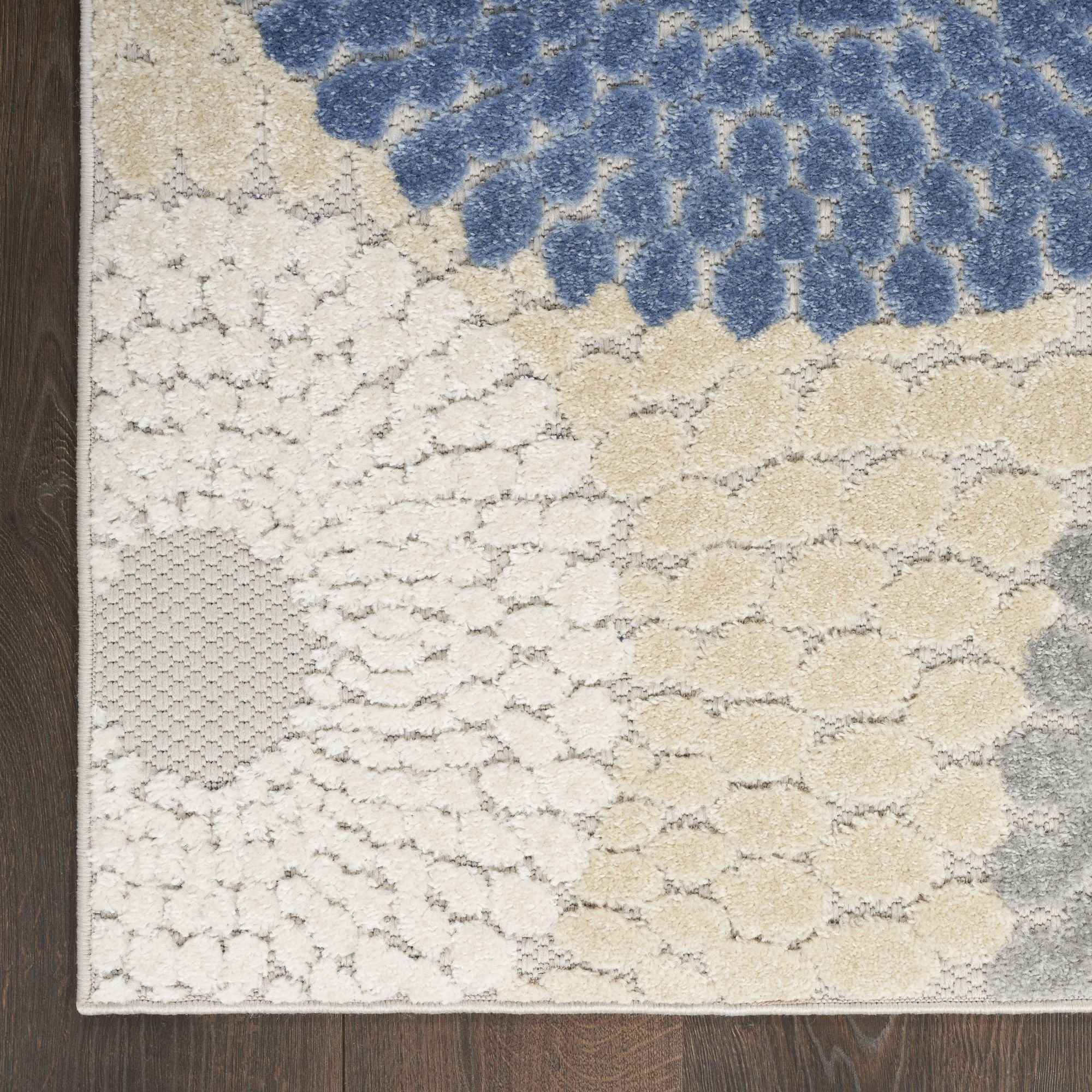 Blue Grey Geometric Indoor Outdoor Area Rug