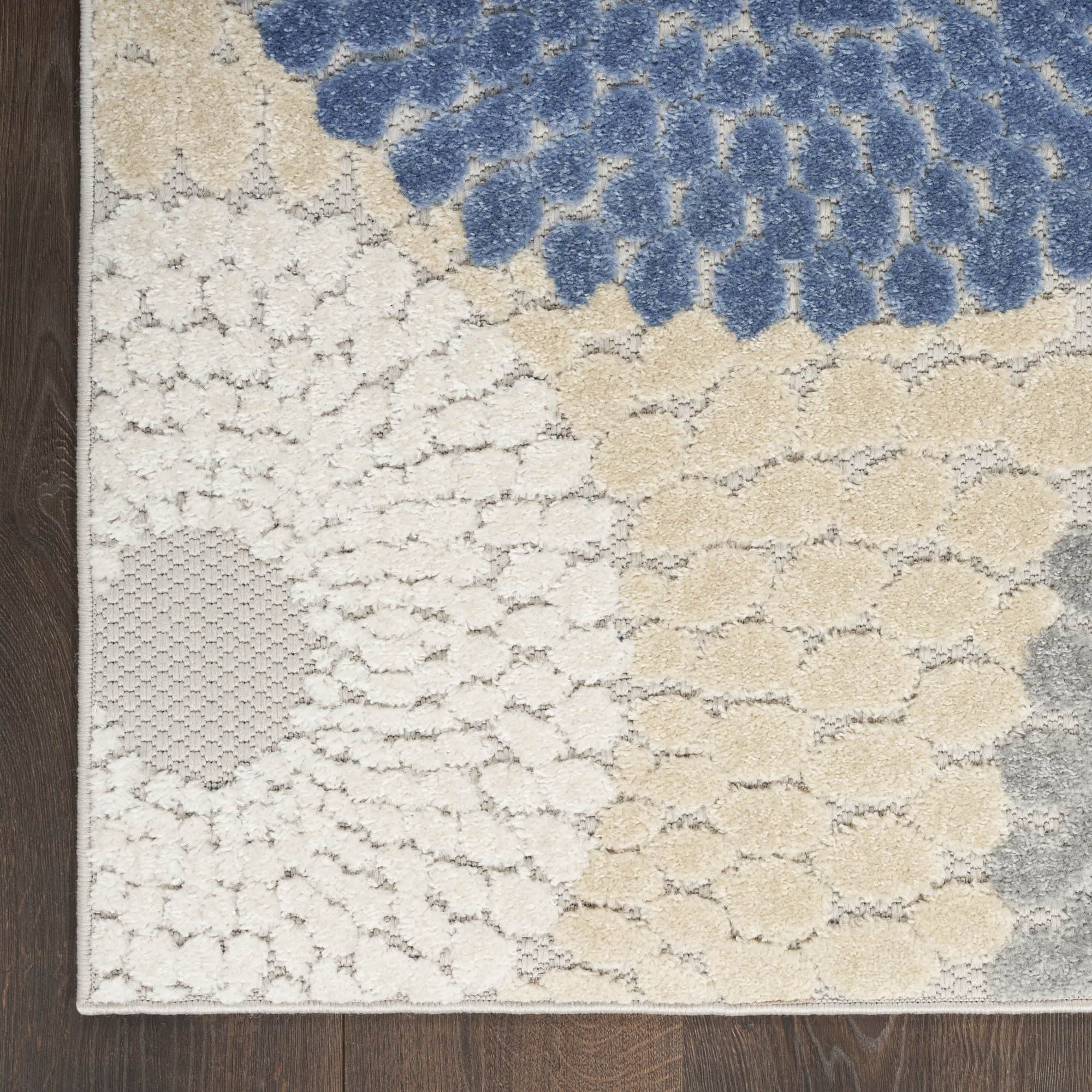Blue Grey Geometric Indoor Outdoor Area Rug
