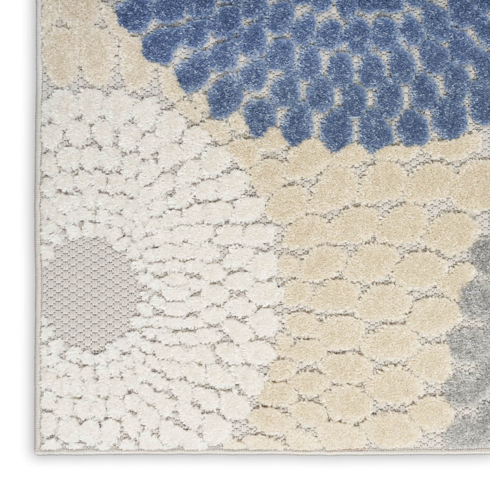 Blue Grey Geometric Indoor Outdoor Area Rug